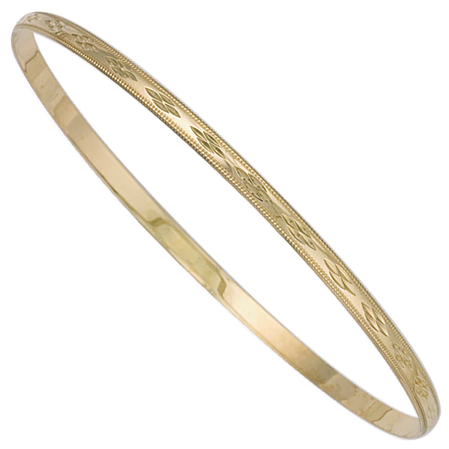 Yellow Gold 3mm Diamond Cut D - Shaped Slave Bangle