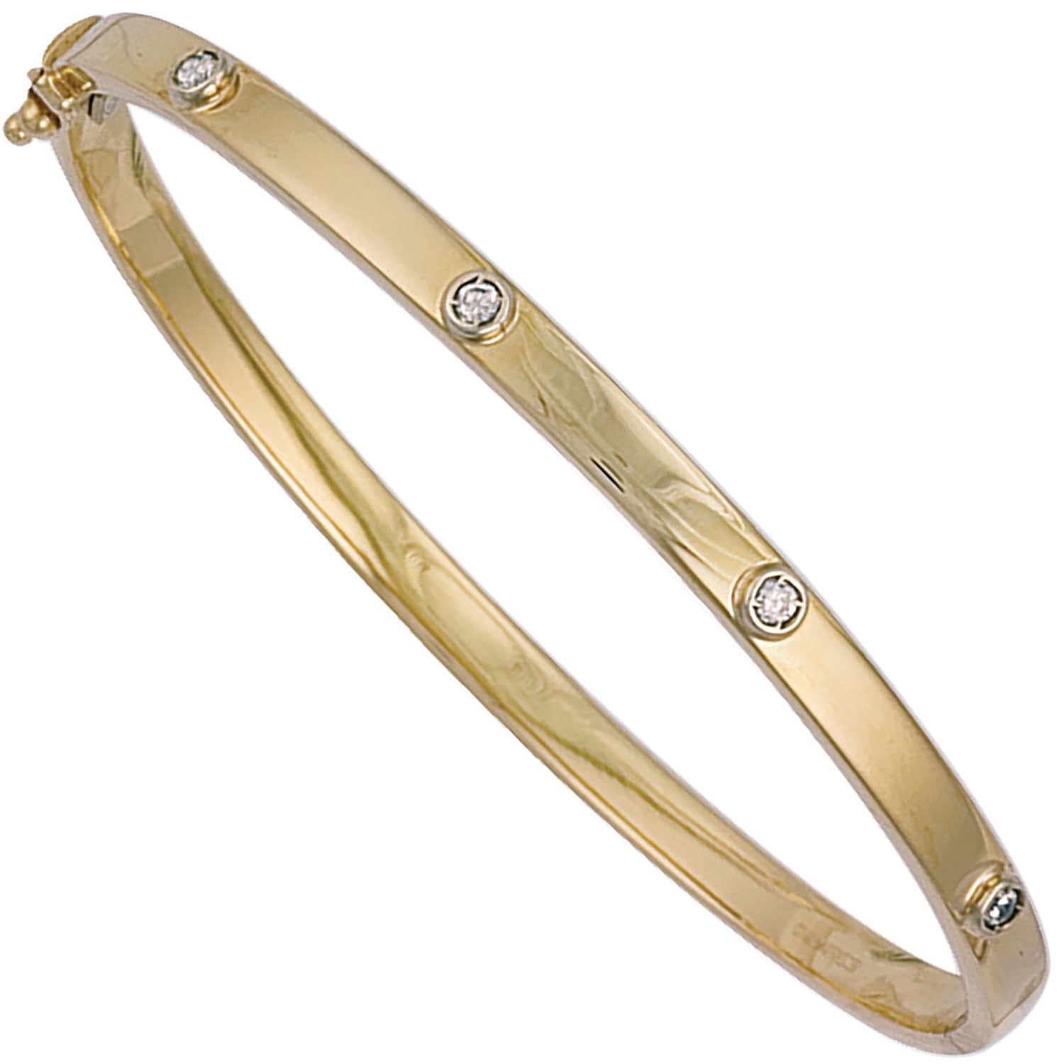 Yellow Gold Hollow Cubic Zirconia Oval Bangle