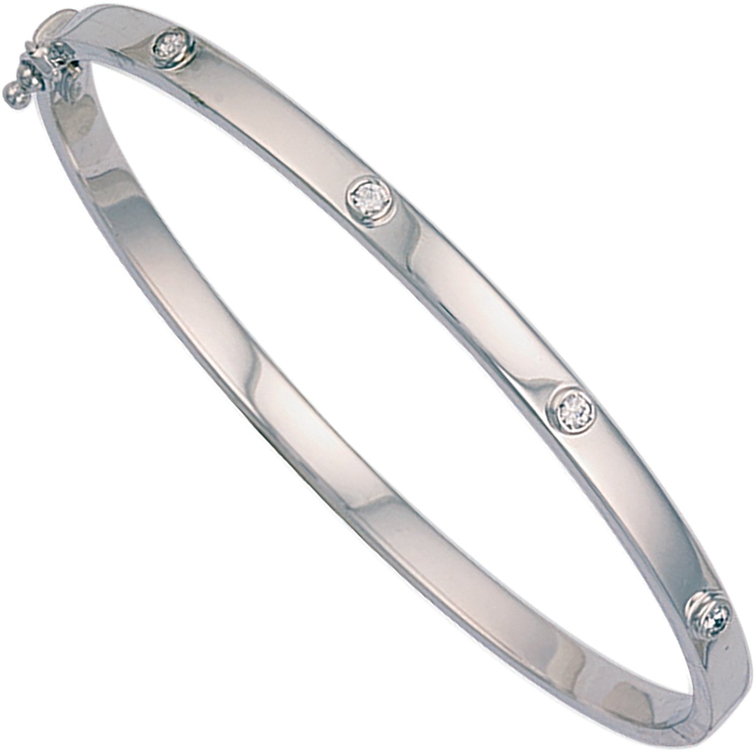 White Gold Hollow Cubic Zirconia Oval Bangle