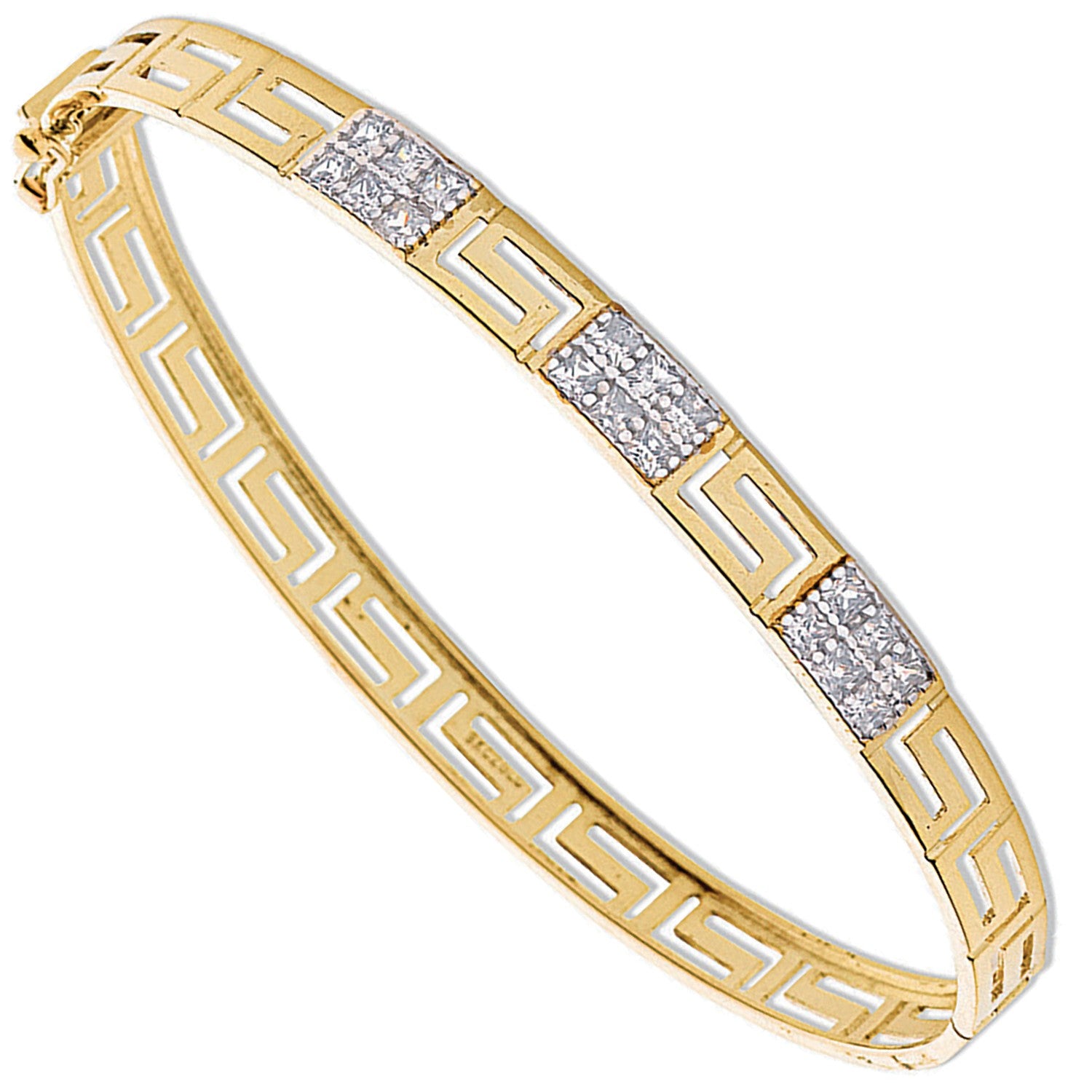 Yellow Gold Cubic Zirconia Greek Key Bangle