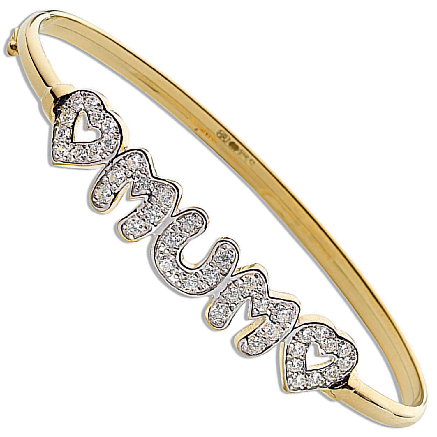 Yellow Gold Cubic Zirconia Heart - Mum Bangle