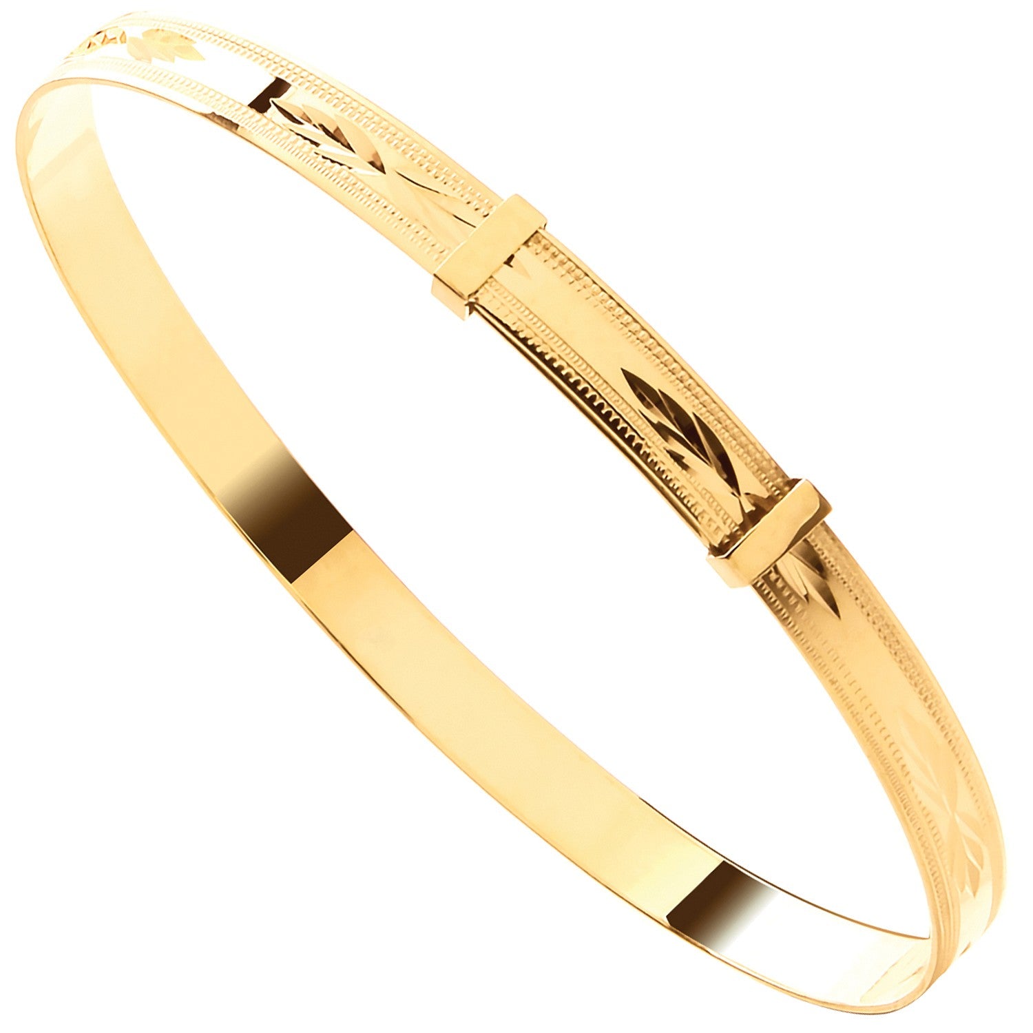 Yellow Gold Diamond Cut Expandable Slave Bangle