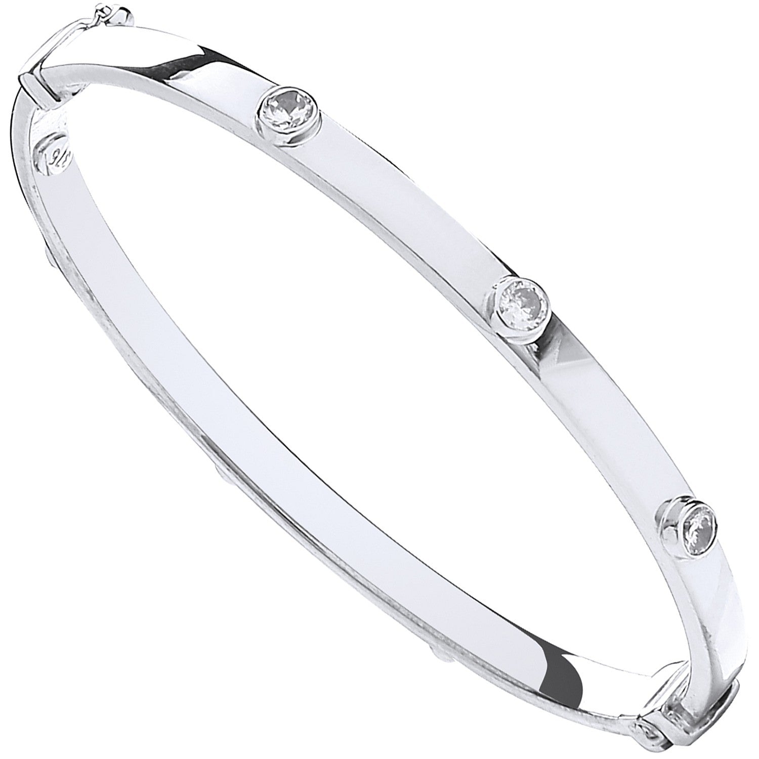 White Gold Hollow Oval Baby Cubic Zirconia Bangle