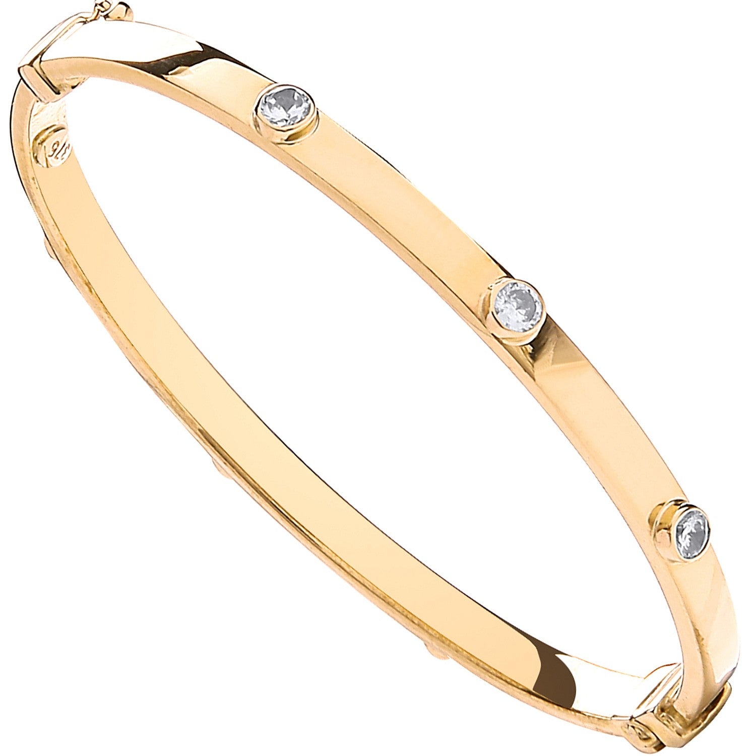 Yellow Gold Hollow Oval Baby Cubic Zirconia Bangle