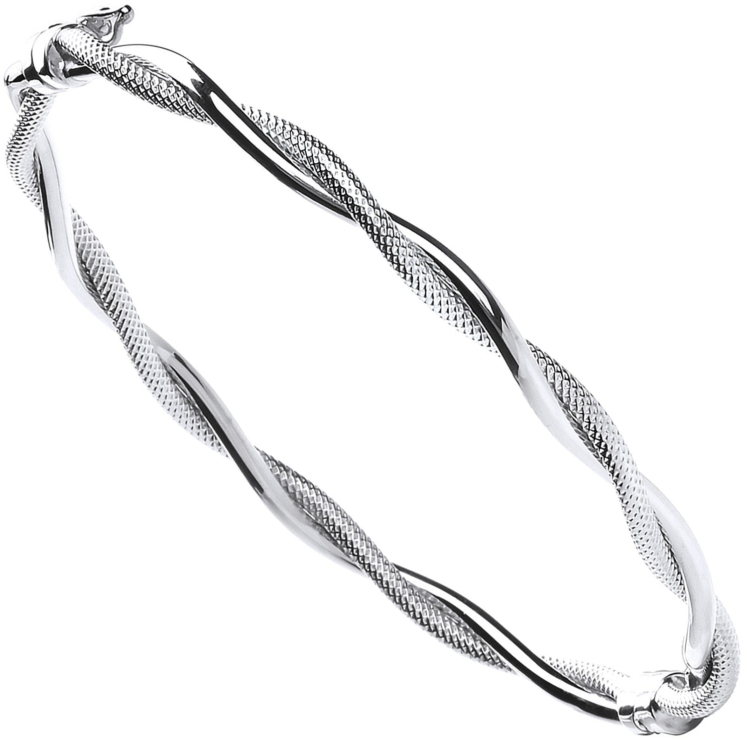 White Gold Ribbed & Plain Tubes Twisted Bangle