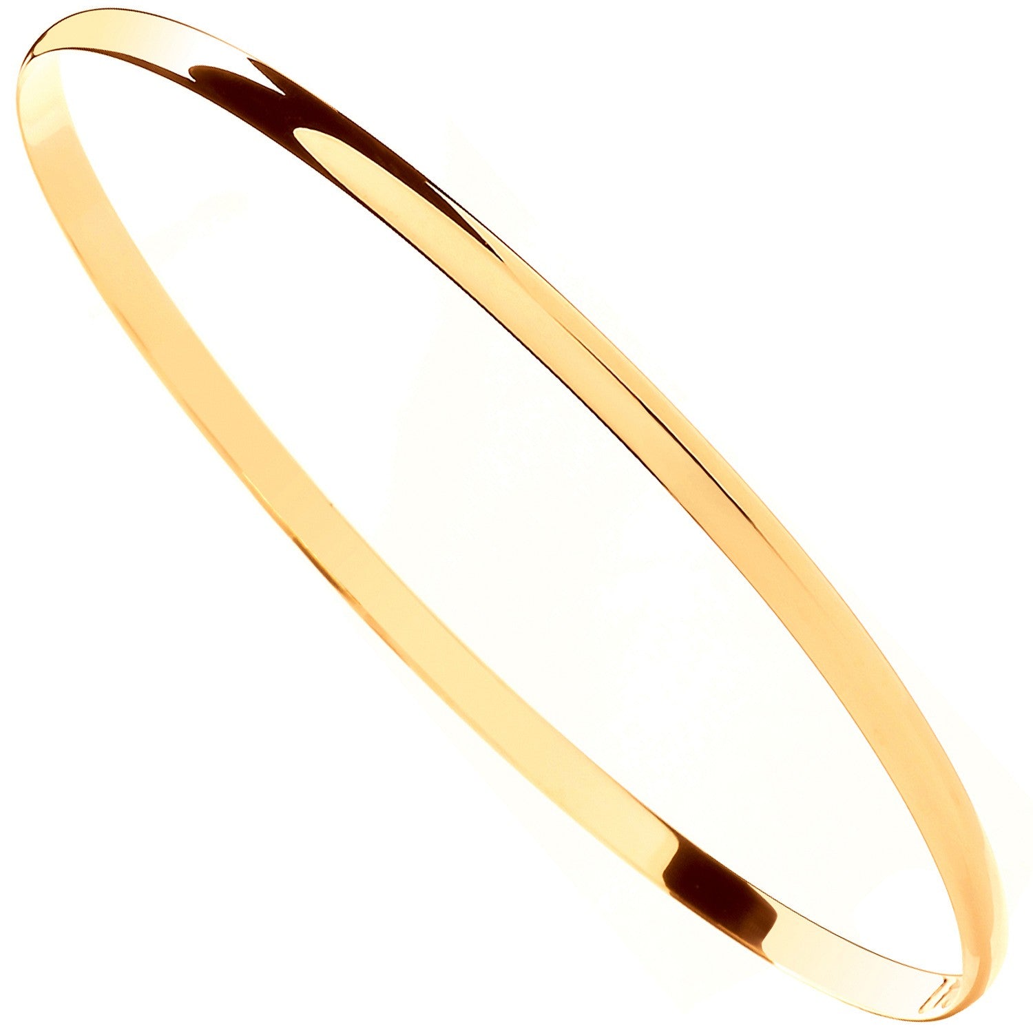 Yellow Gold 3mm Plain D-shape Ladies Bangle