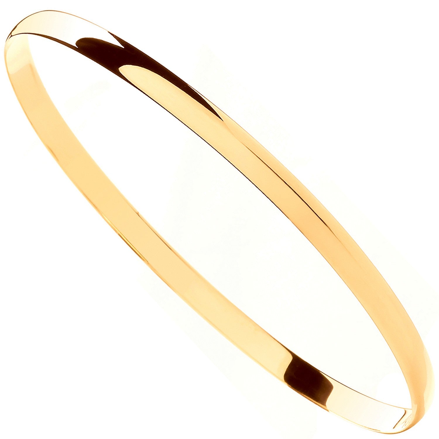 Yellow Gold 4mm Plain D-shape Ladies Bangle