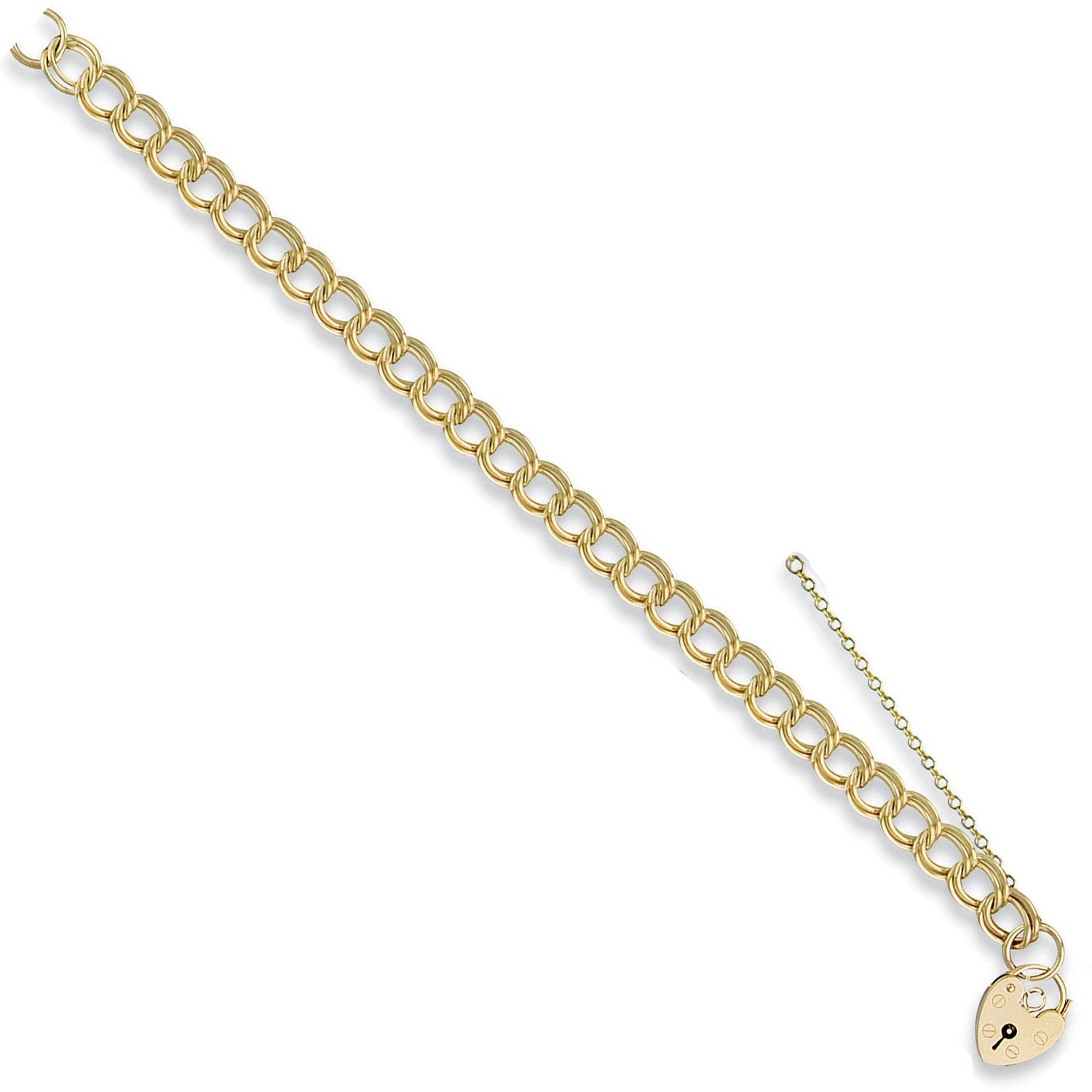 Yellow Gold Double Link Curb & Padlock Charm Bracelet