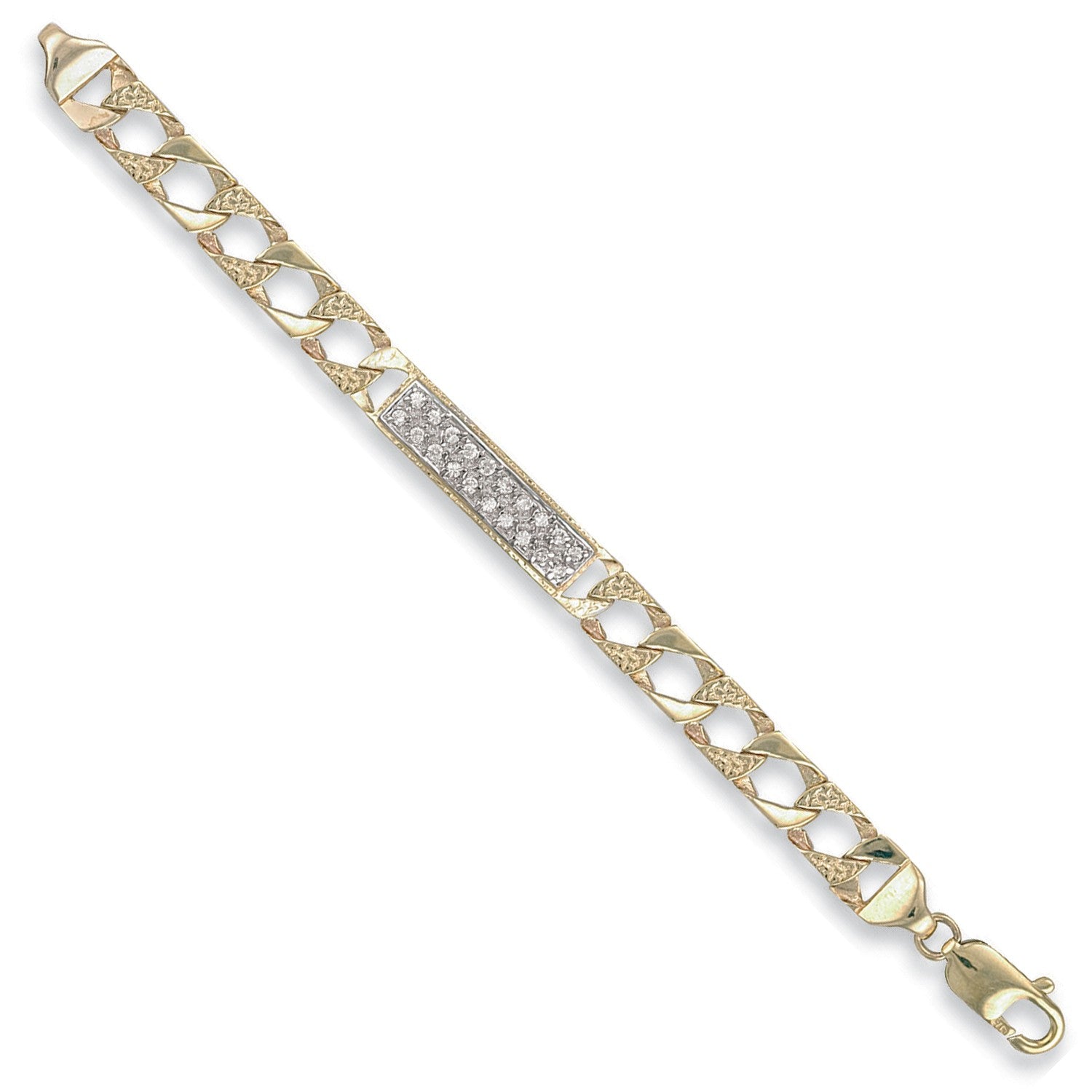 Yellow Gold Casted Curb Baby Cubic Zirconia ID Bracelet