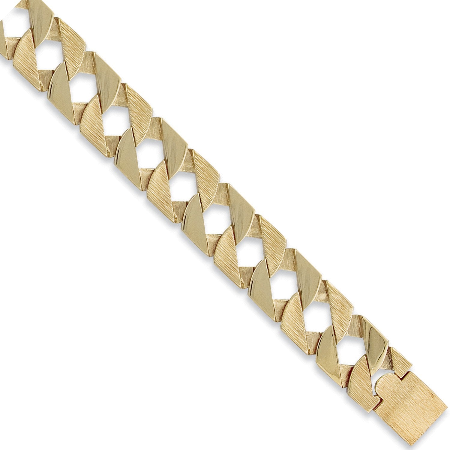 Yellow Gold Plain & Bark Casted Curb Bracelet