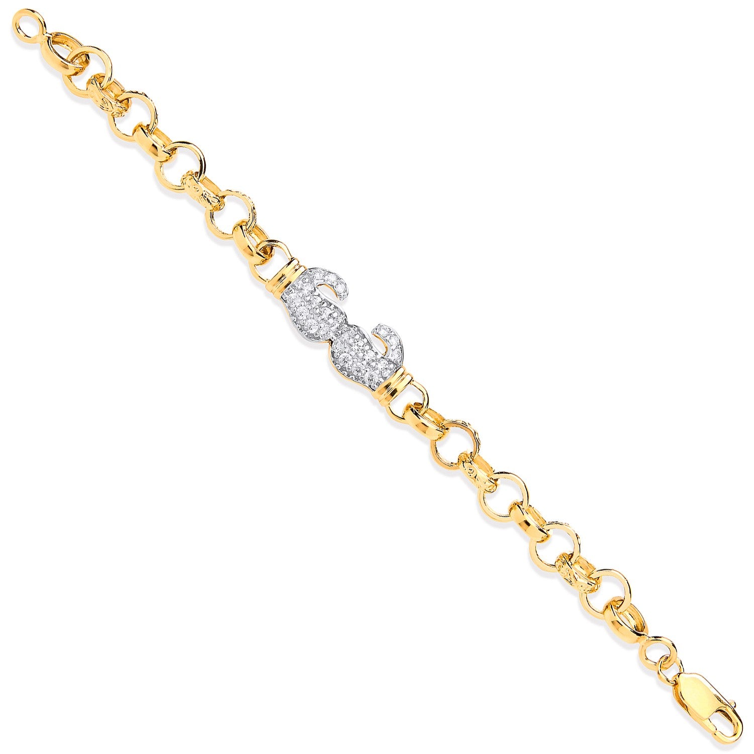 Yellow Gold Belcher Links Cubic Zirconia Boxing Gloves Baby Bracelet