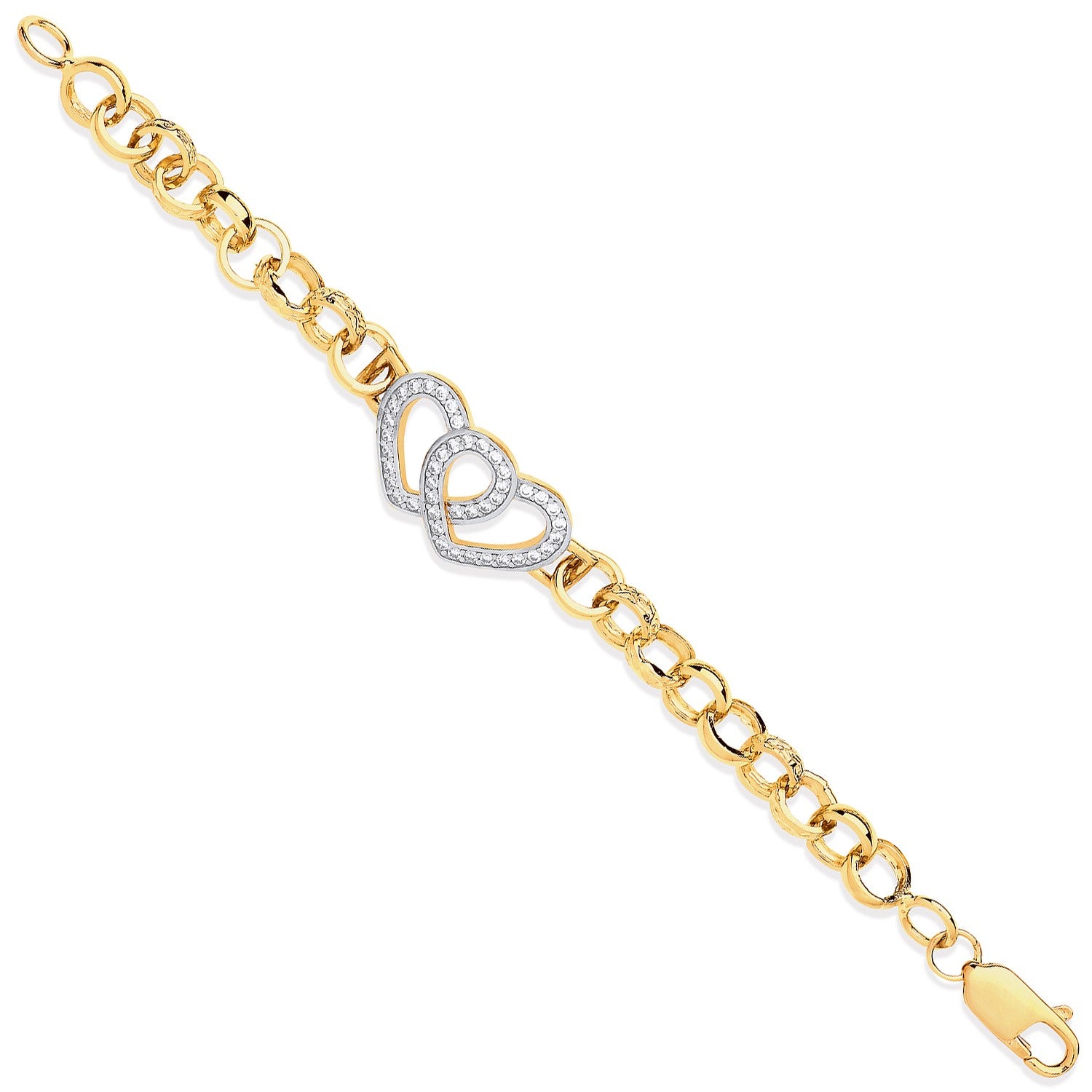 Yellow Gold Belcher Links Cubic Zirconia Hearts Baby Bracelet