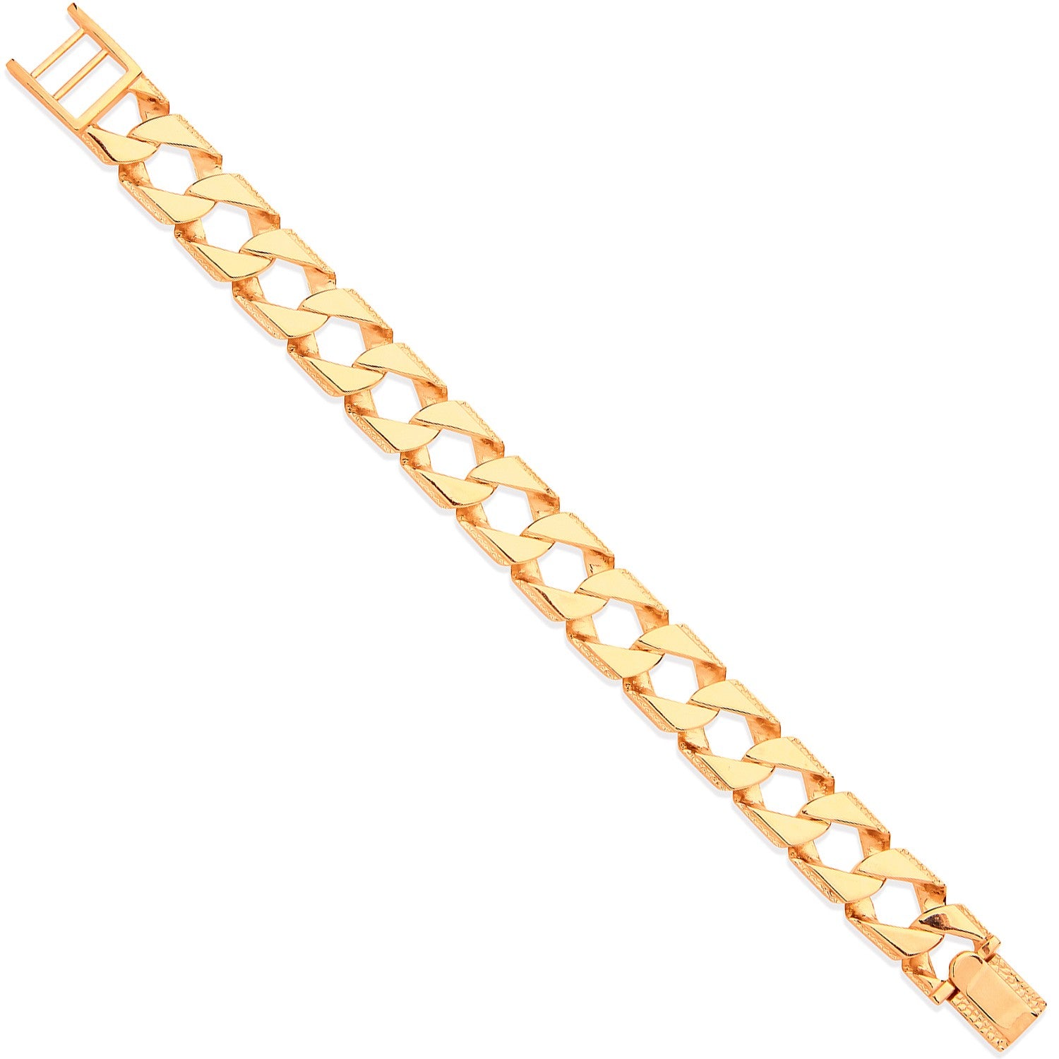 Yellow Gold Casted Grain Edge Gents Bracelet