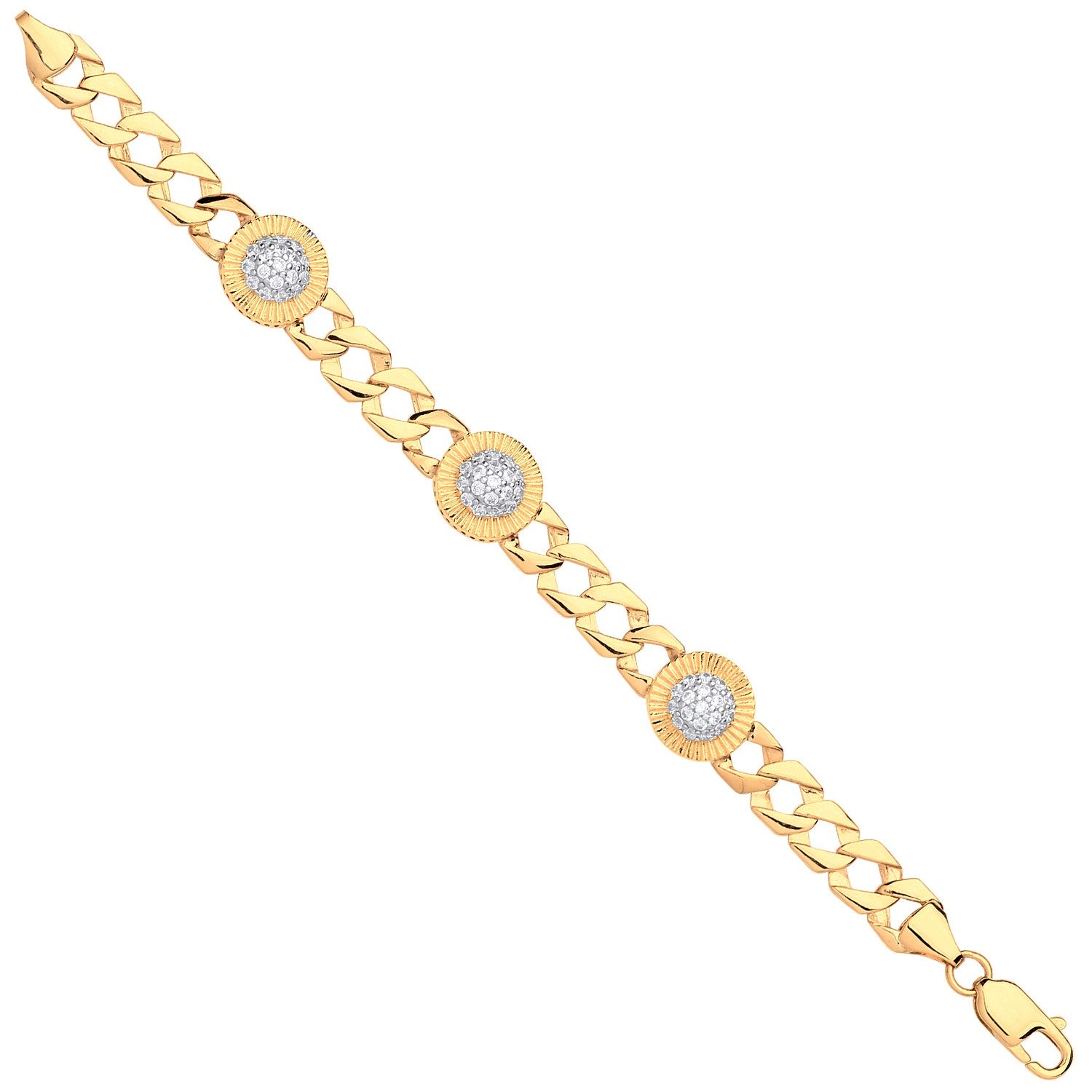 Yellow Gold Cubic Zirconia Round Charm Baby-Ladies Curb Bracelet