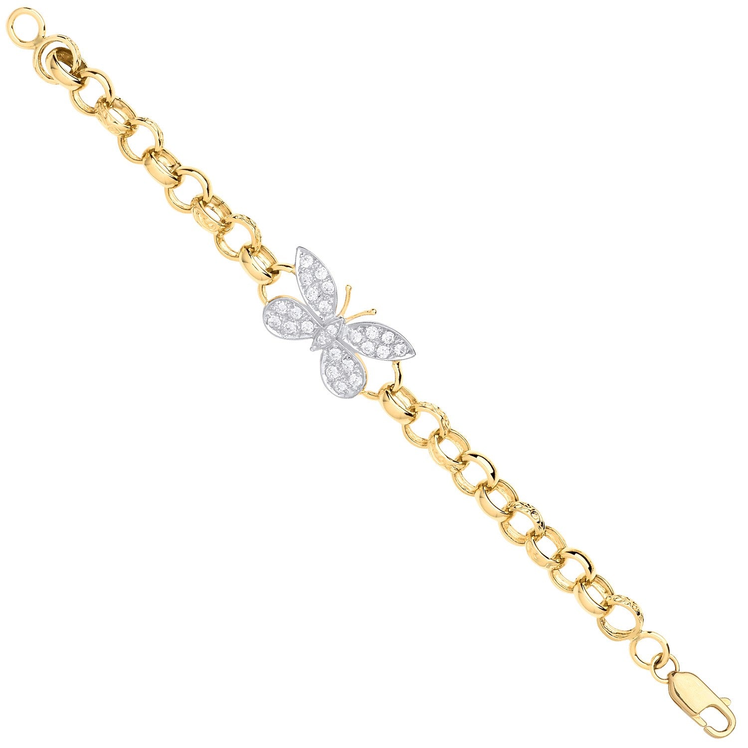 Yellow Gold Cubic Zirconia Butterfly Charm Baby Belcher Bracelet