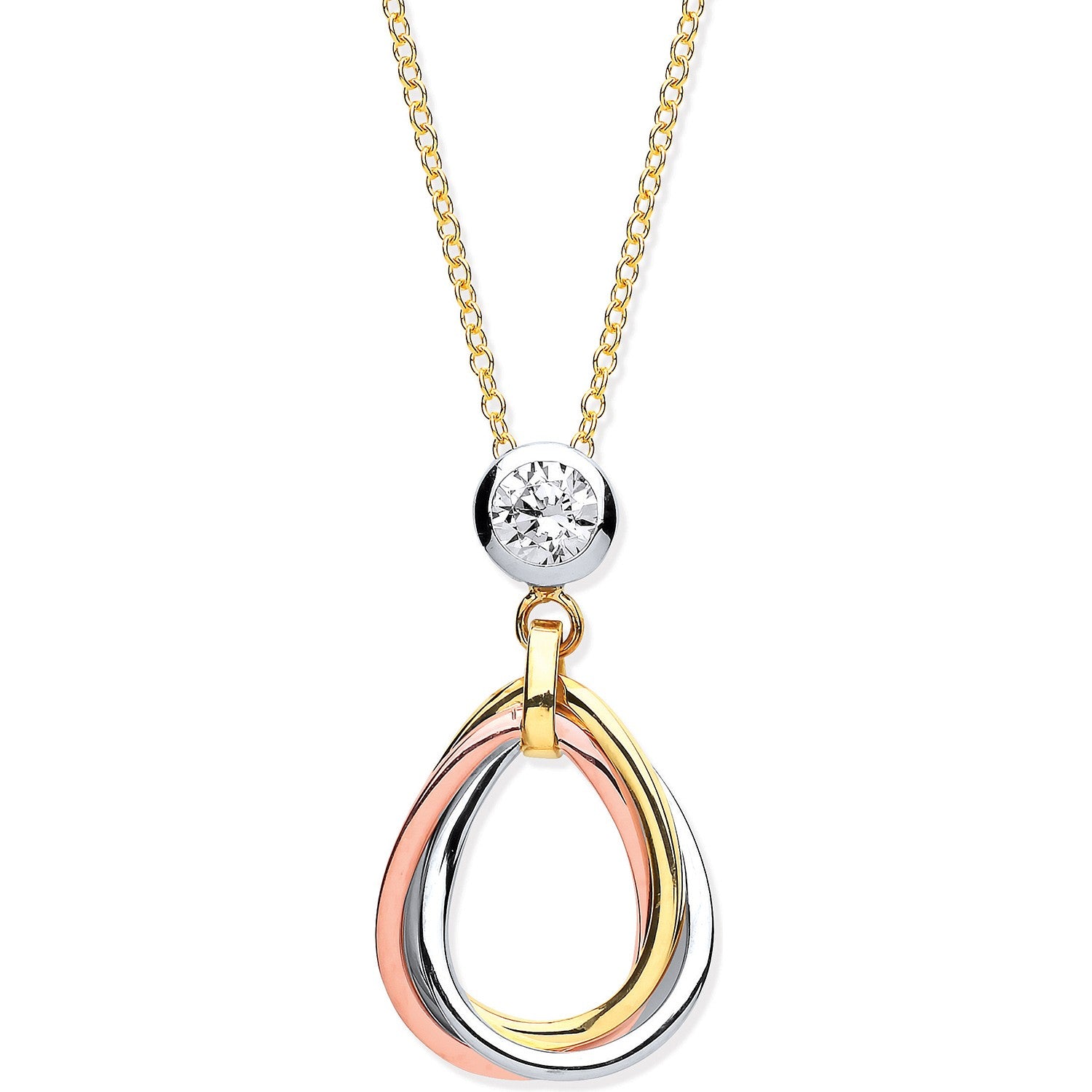 Y, W & Rose Gold Tear Drop Tubes Pendant on 18" Chain