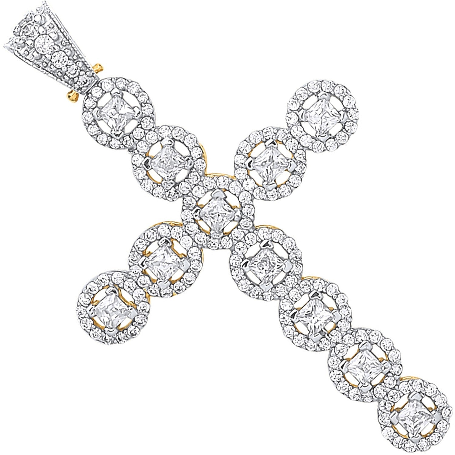 Yellow Gold P-C Cubic Zirconia Halo Style Setting Cross