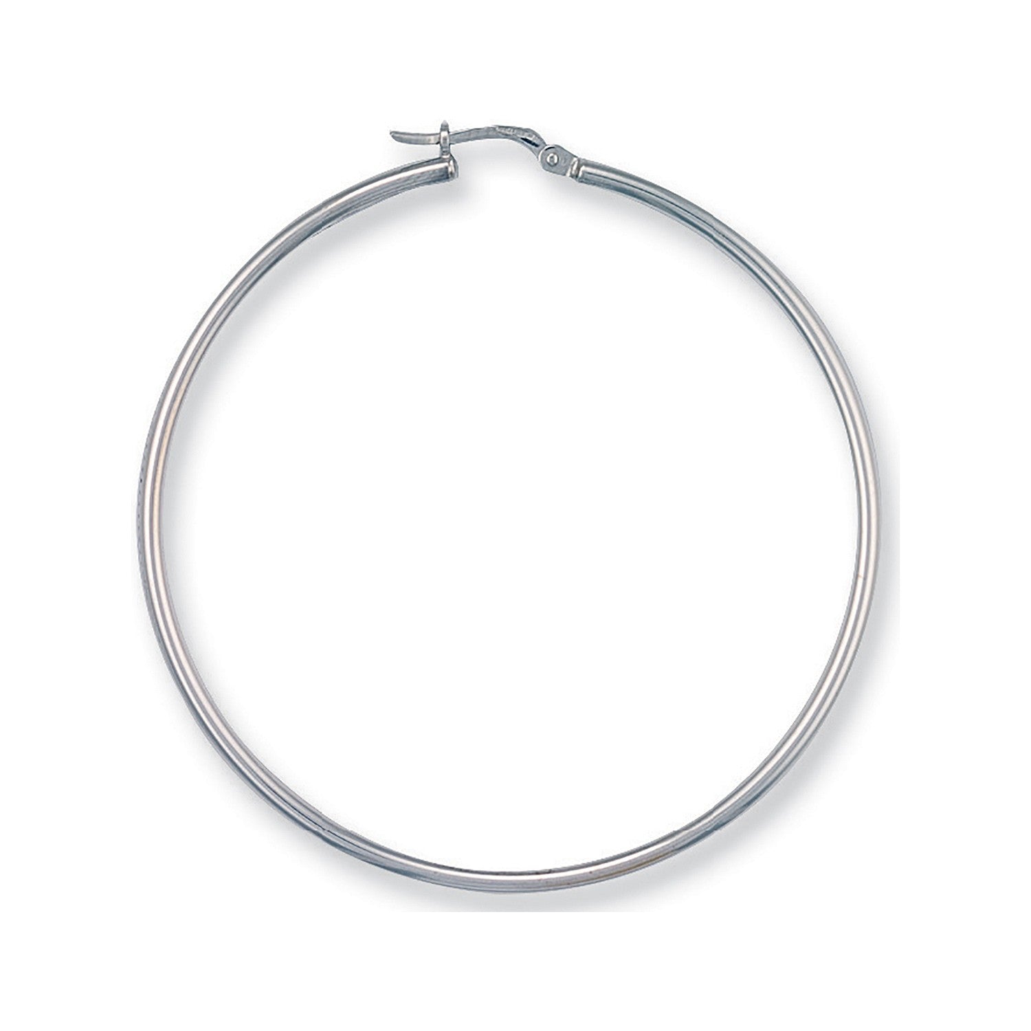 White Gold 54mm Round Tube Hoop Earrings