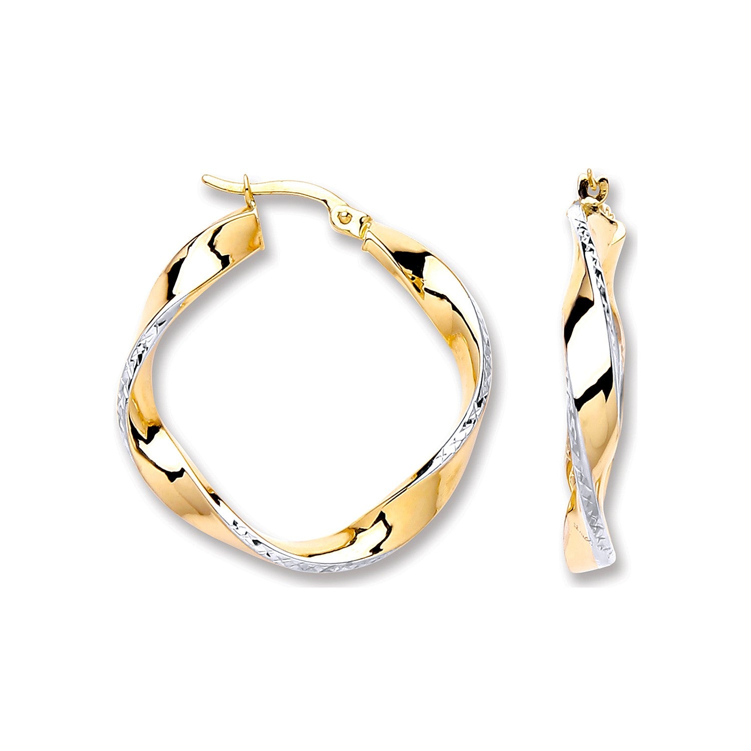 W & Yellow Gold 28.3mm Twisted Hoop Earrings