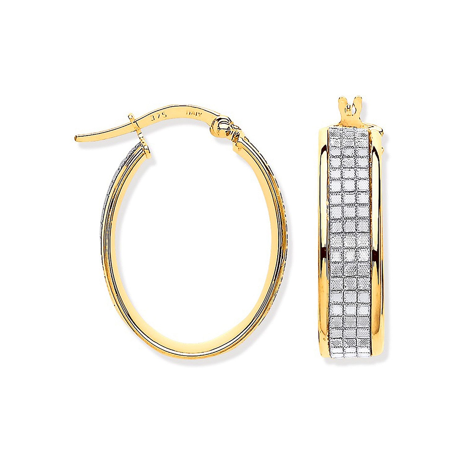 Yellow Gold Glitter p-c Illusion Oval Hoop Earrings