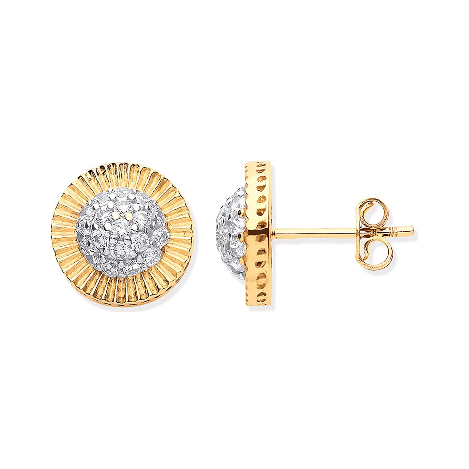 Yellow Gold Cubic Zirconia Round Stud Earrings