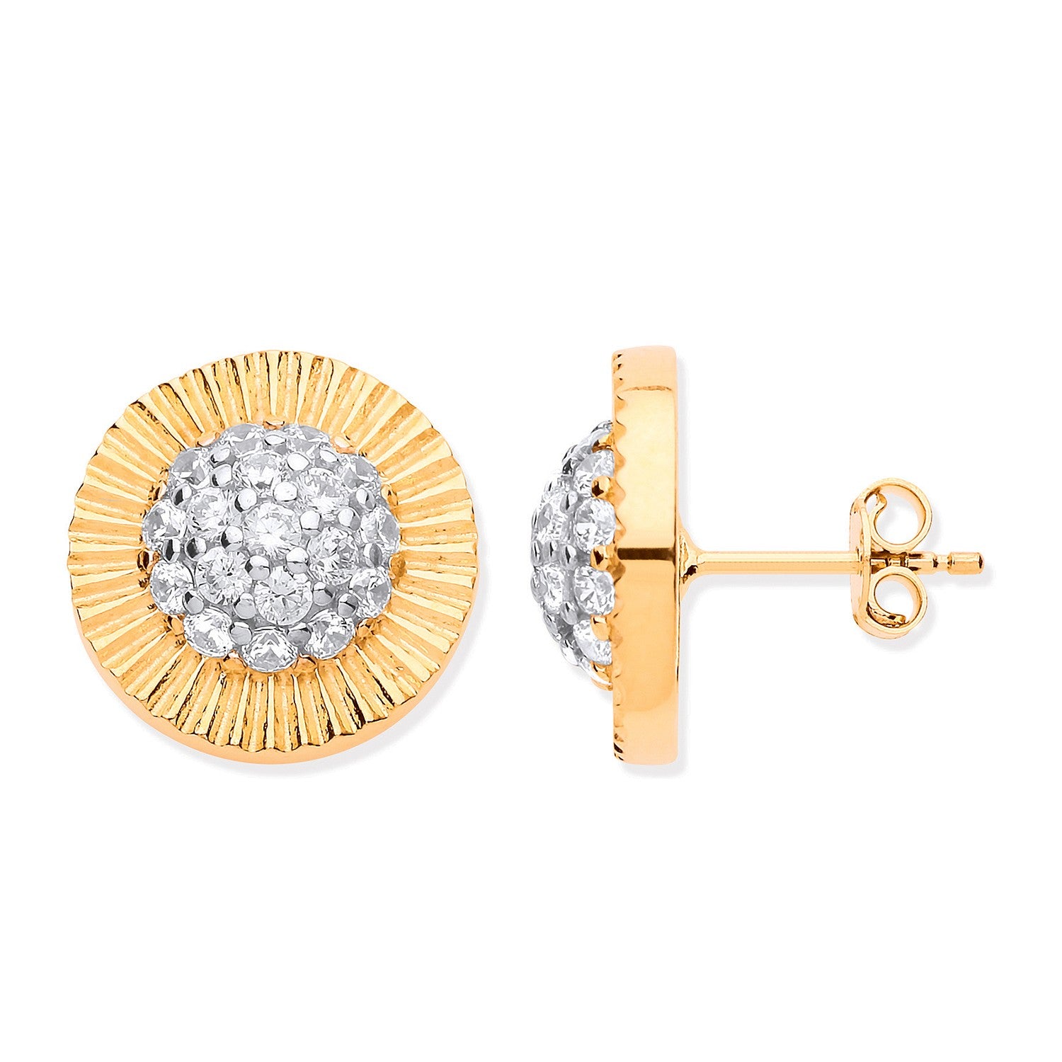 Yellow Gold Cubic Zirconia Large 14.8mm Round Stud Earrings