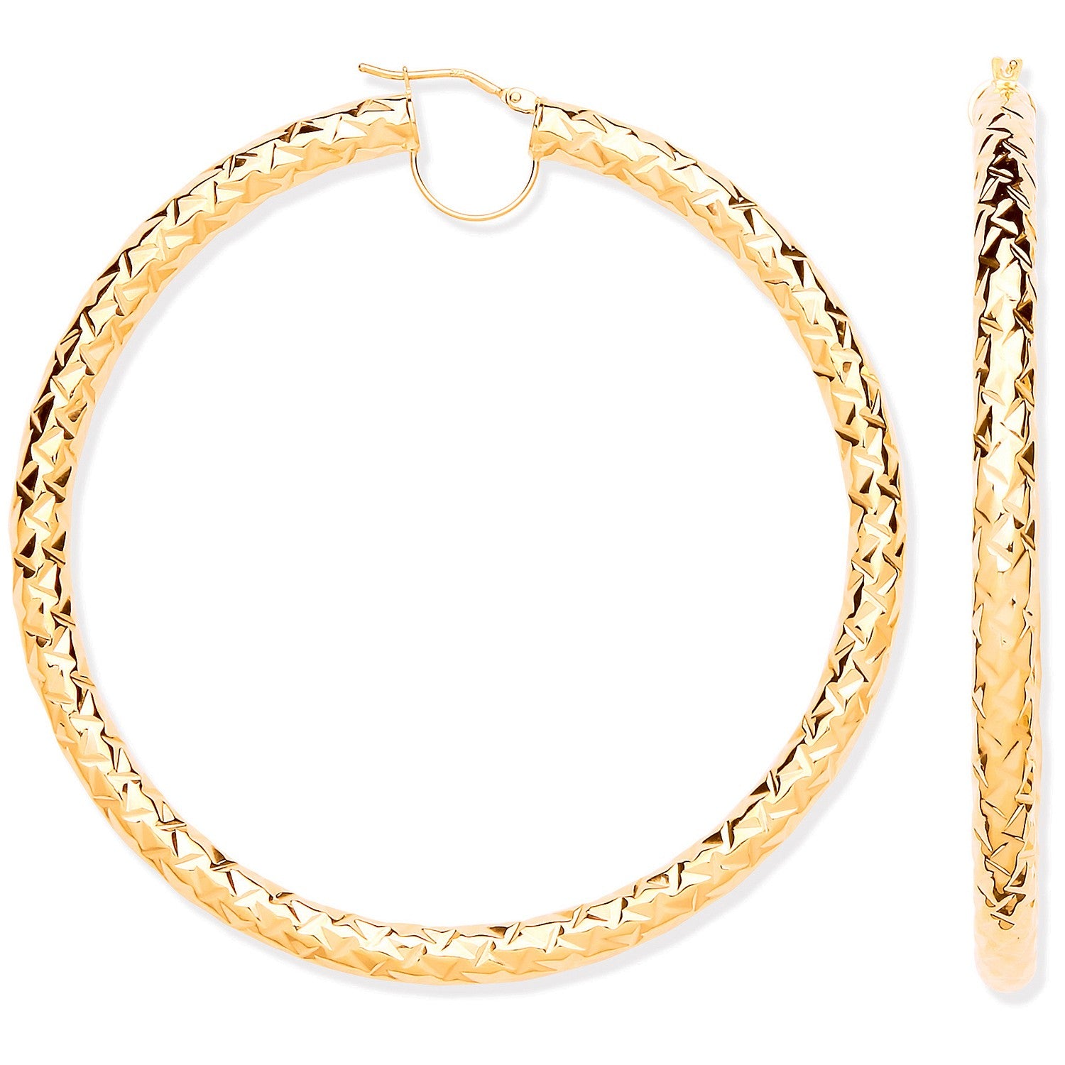 Yellow Gold Diamond Cut 70mm Hoop Earrings