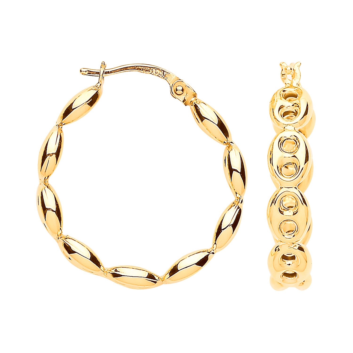 Yellow Gold Coffee Bean 20mm Hoop Earrings