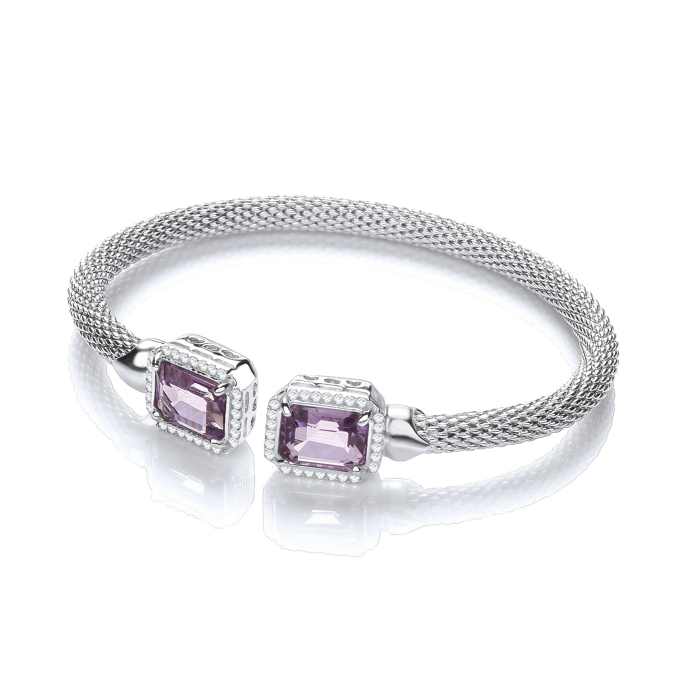 Torque Bangle with Amethyst and Cubic Zirconia's