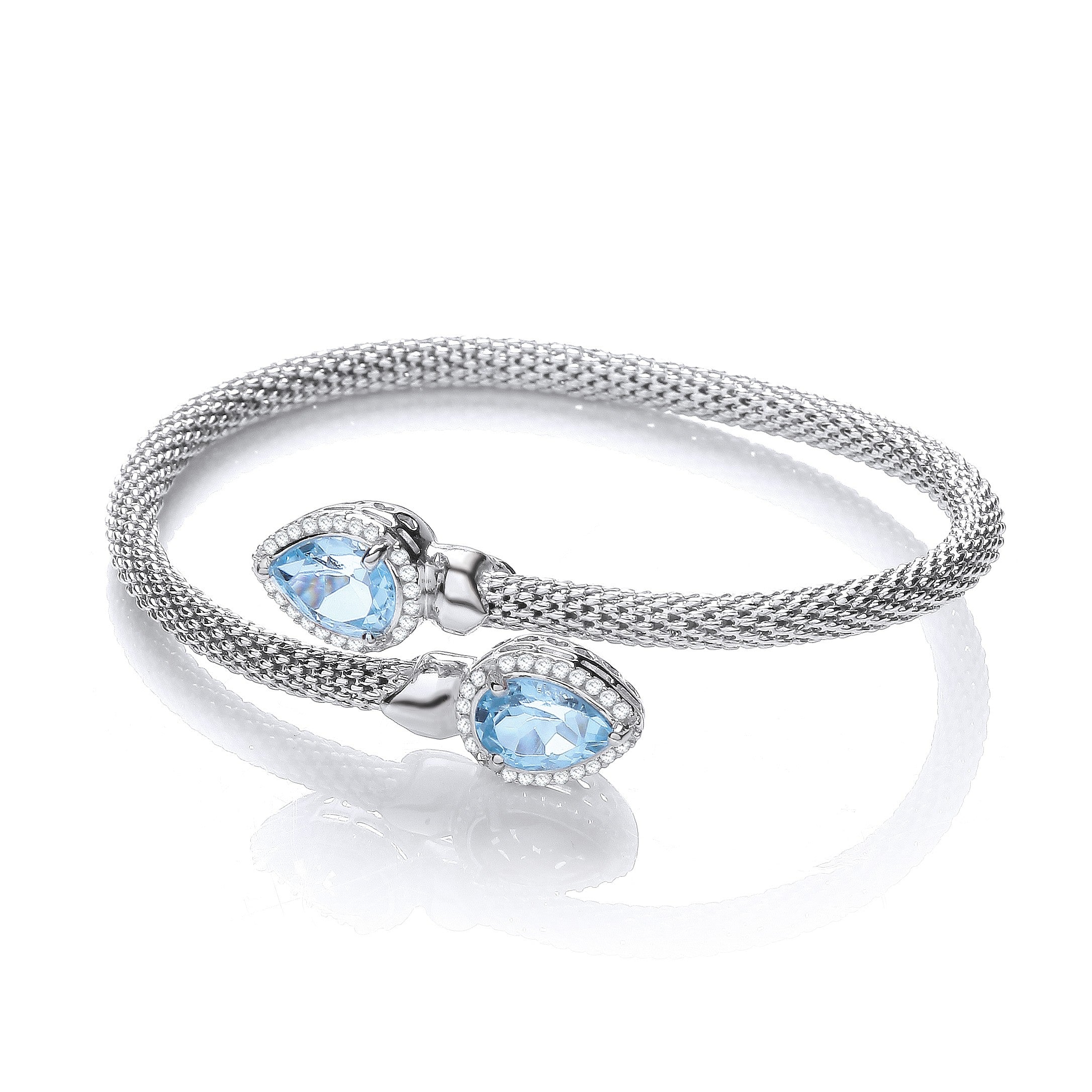 Cross Over Bangle with Blue Topaz and Cubic Zirconia's Pear Shape