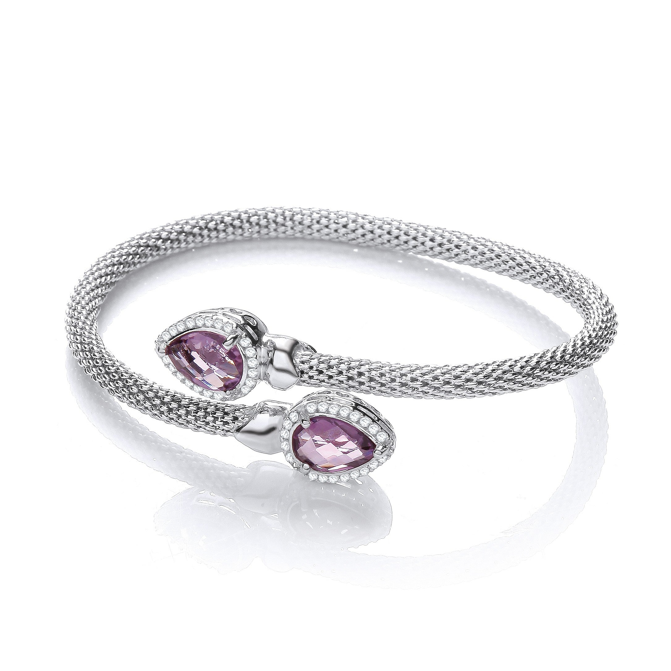 Cross Over Bangle with Amethyst and Cubic Zirconia's Pear Shape