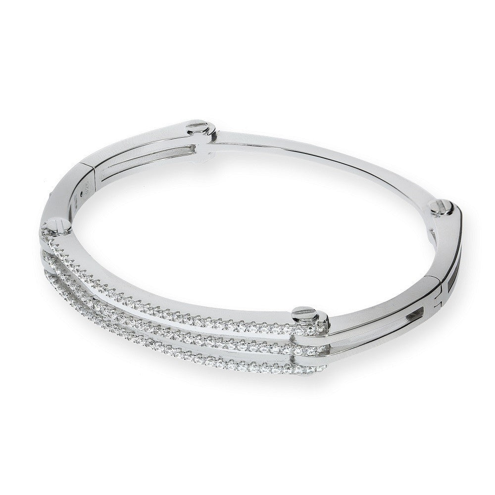 Micro Pave' Cubic Zirconia Hinged Silver Bangle