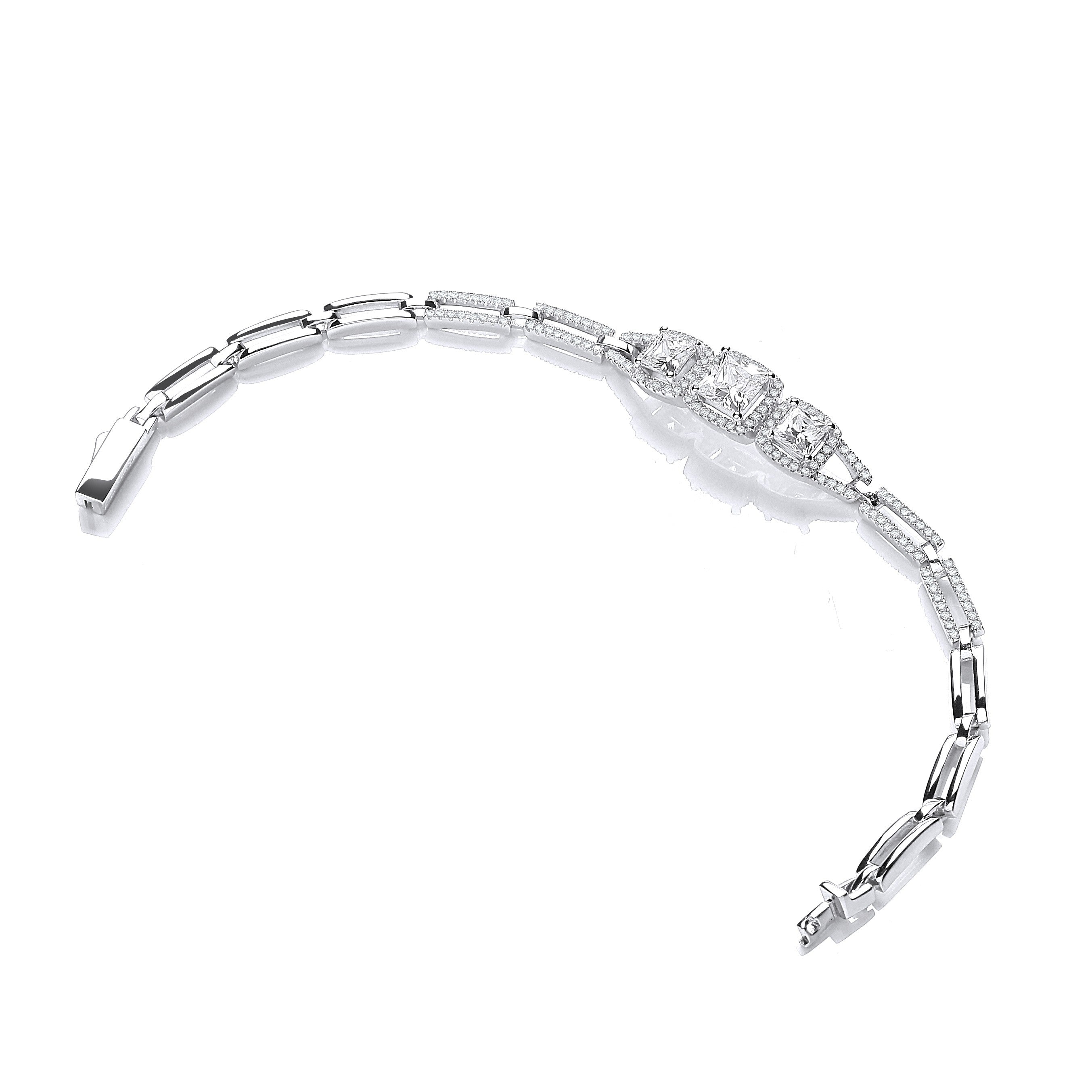 Micro Pave' Trilogy Princess Cut Cubic Zirconia's 7"-19cm Bracelet