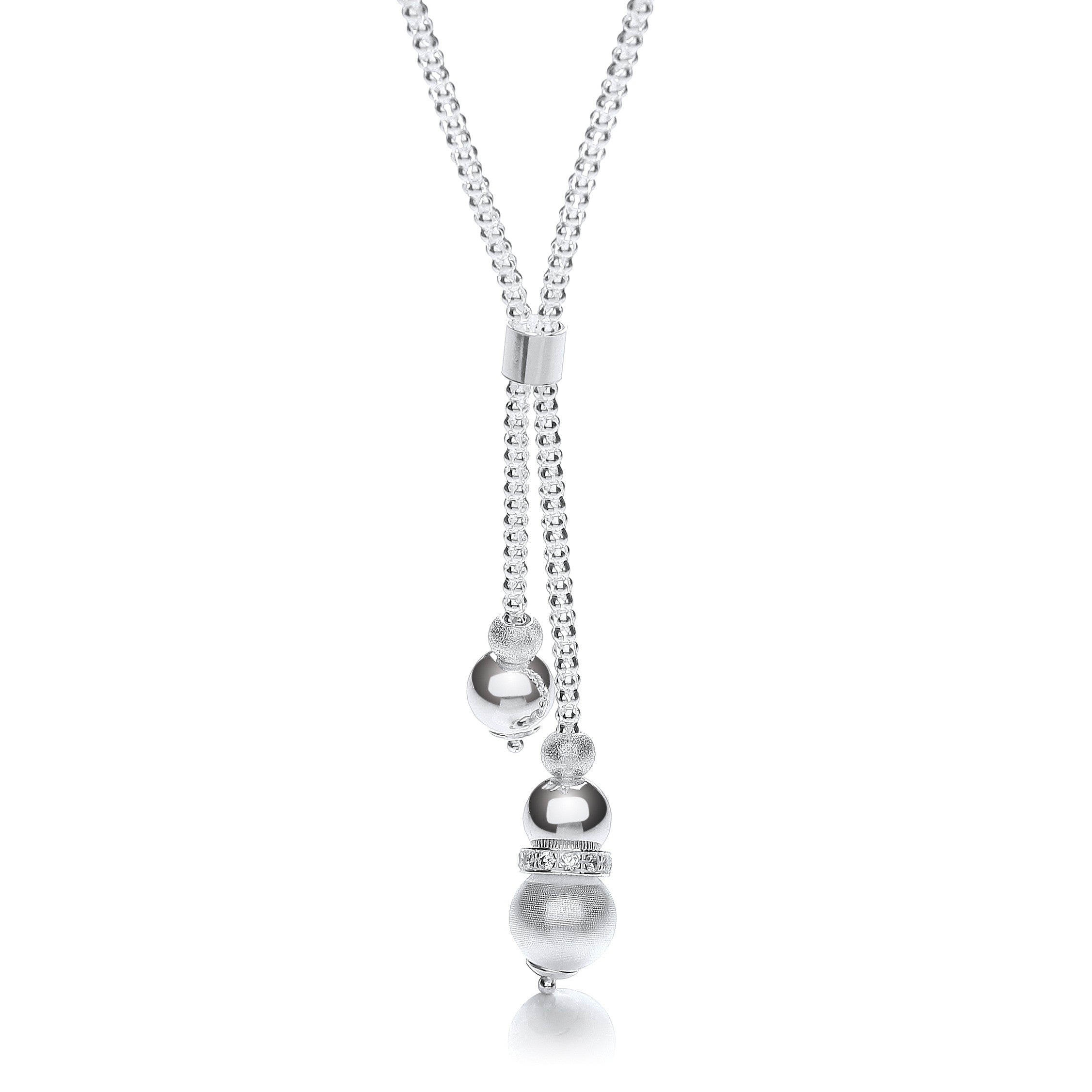 Silver Milgrain Ball & Moondust Beads Drop Chain