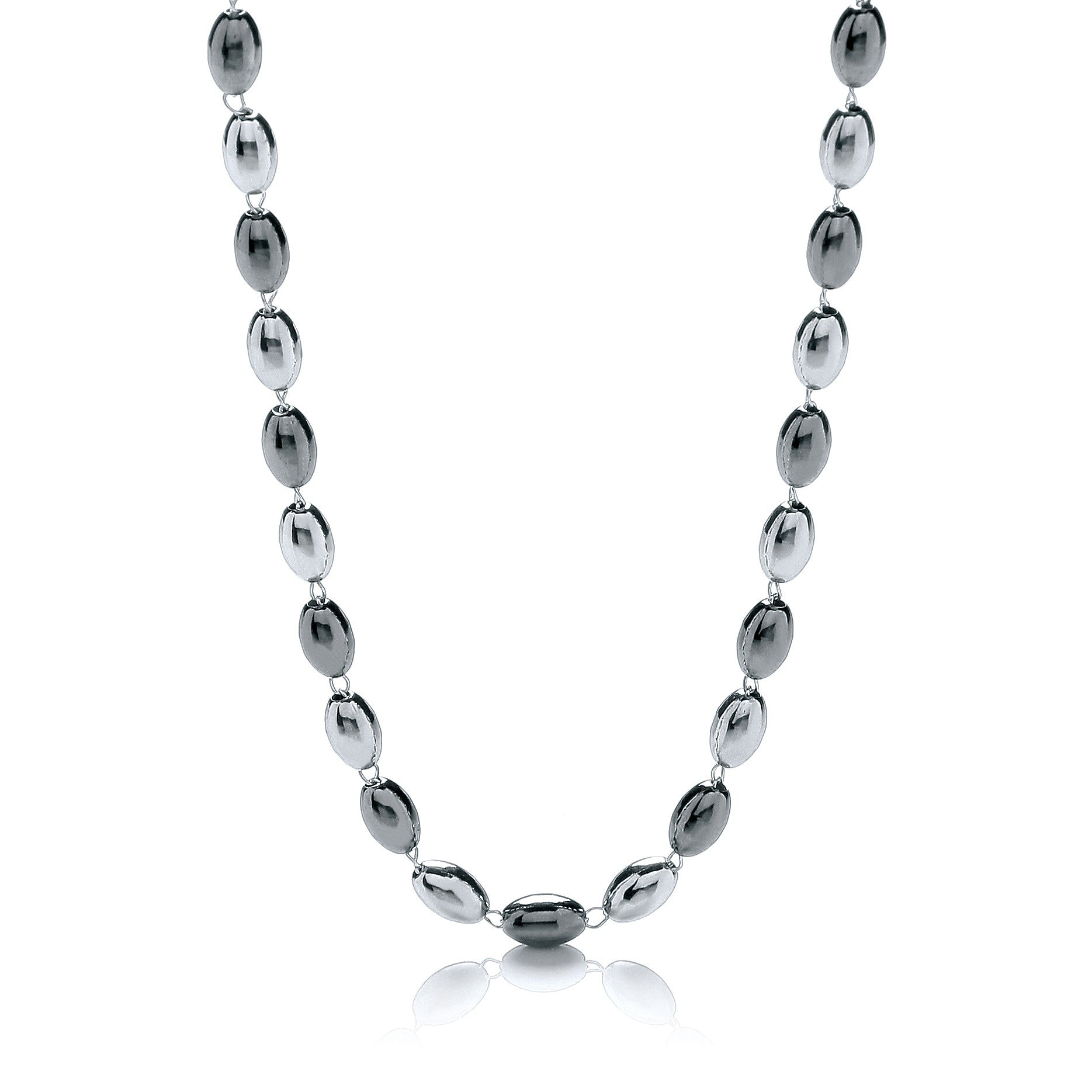 Silver & Ruthenium Oval Bead Necklace 36"-92cm
