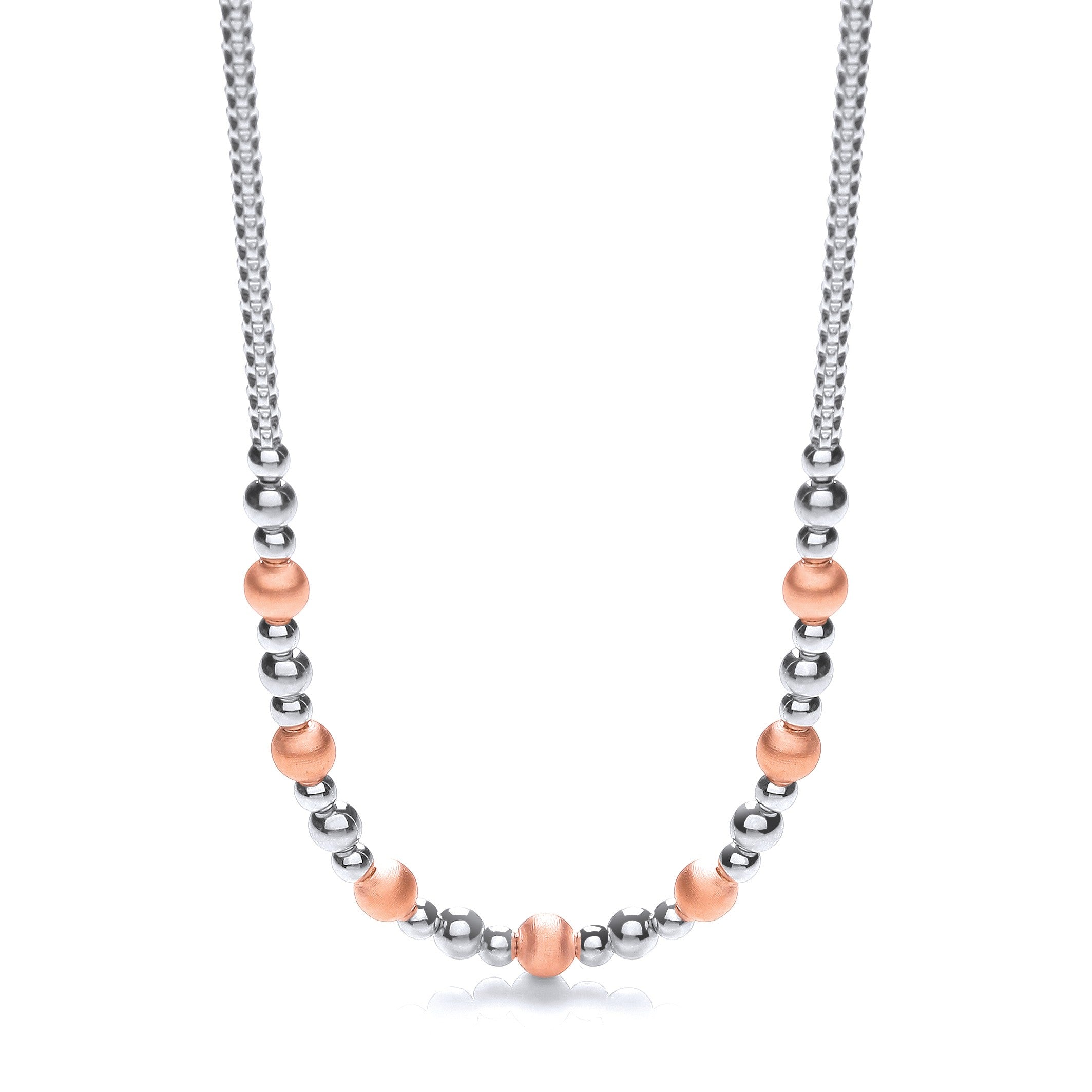 Silver & Rose Plated Beads Necklace 17"-43cm