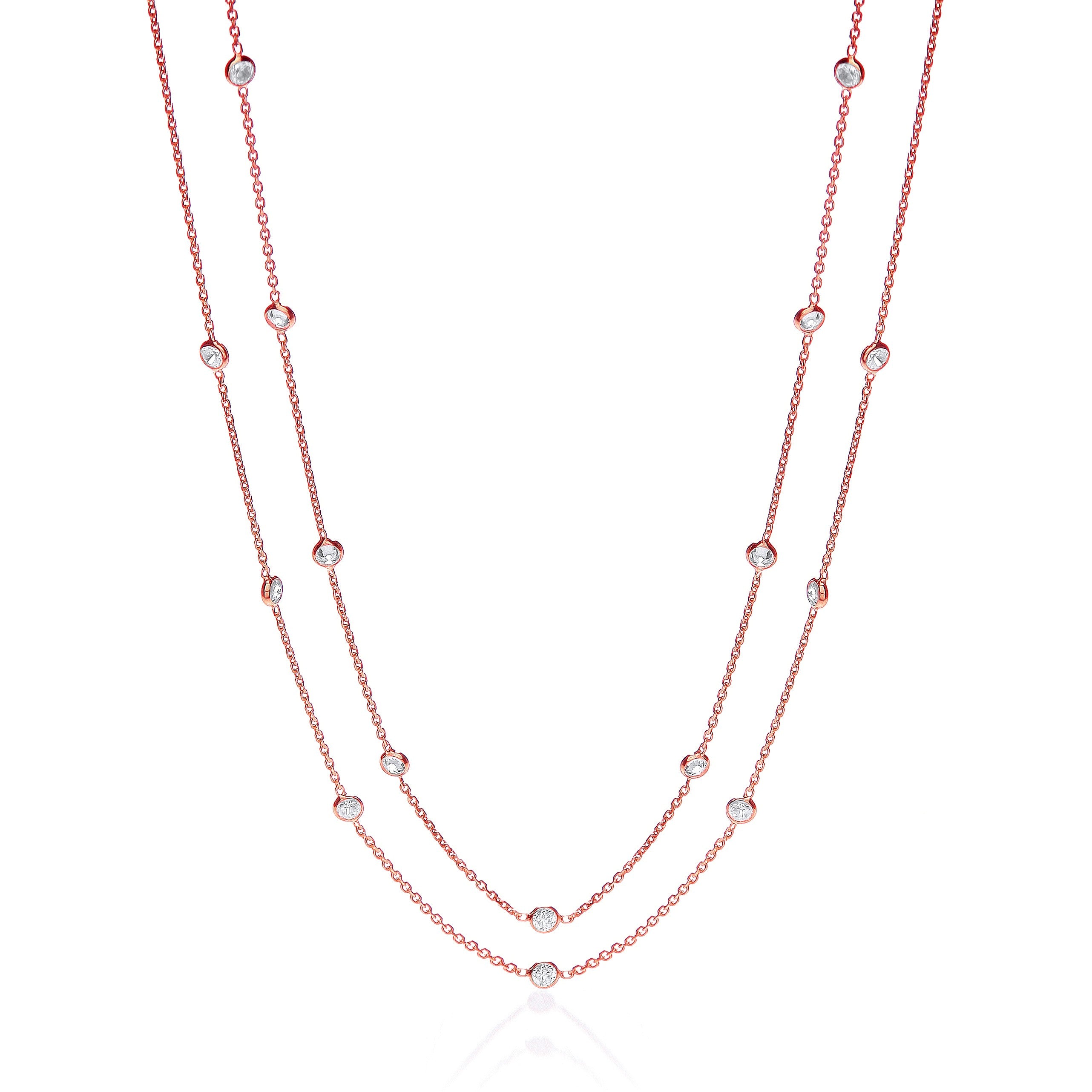 Rose Coated Rubover 23 Cubic Zirconia's Necklace 38"