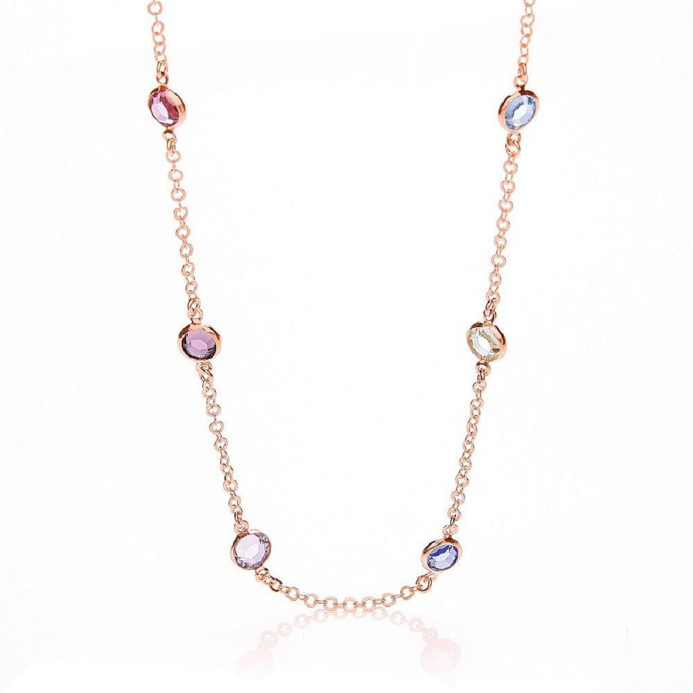 Rose Coated Rubover 6 Multi Coloured Cubic Zirconia's Necklace 18"