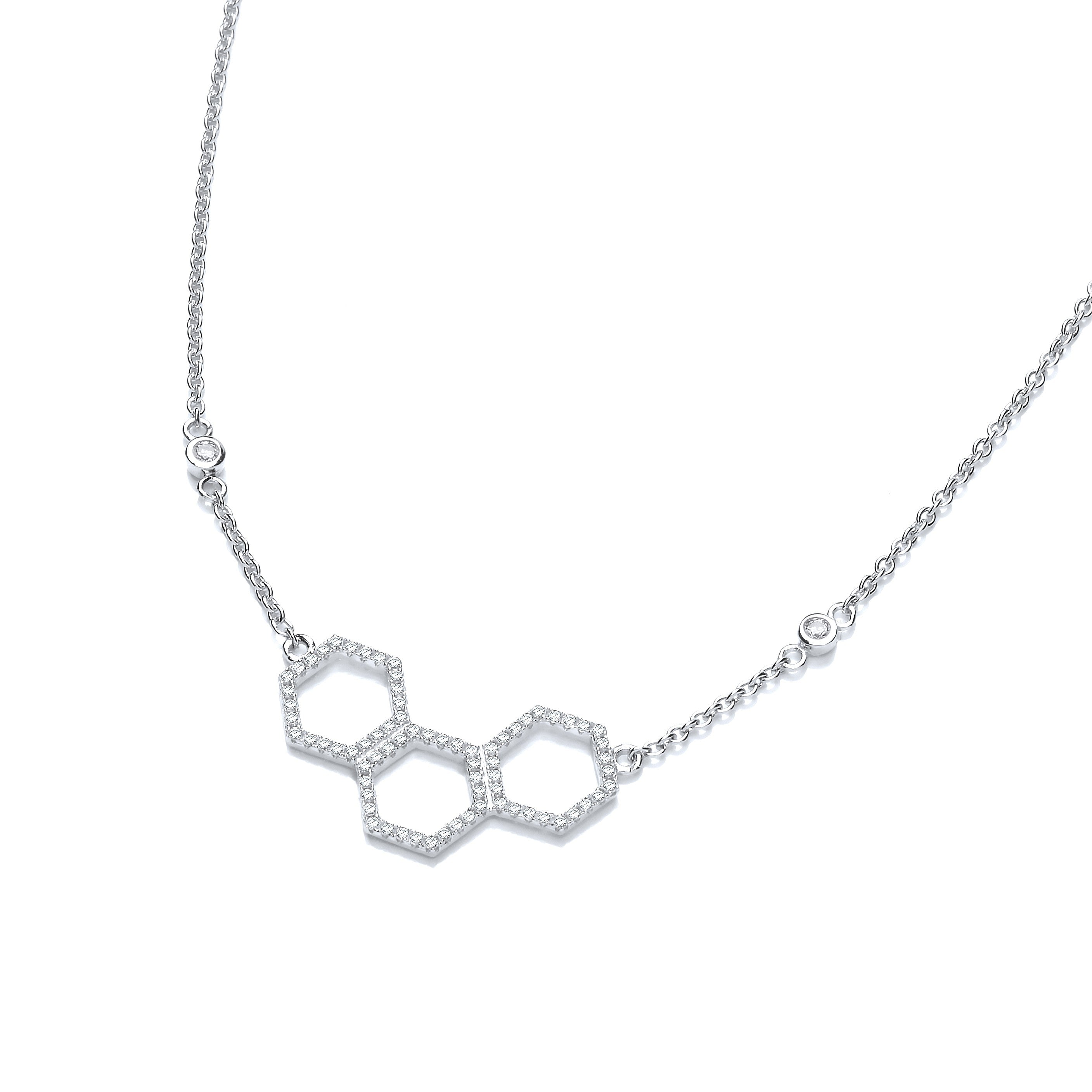 Honeycomb Style Pendant Silver Cubic Zirconia Necklace