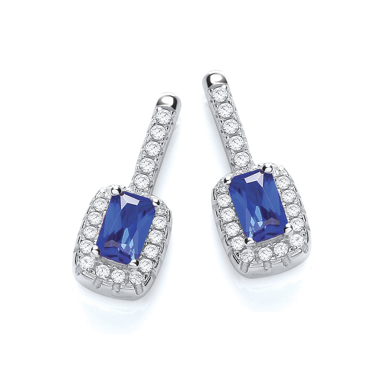 Micro Pave' Fancy Drop Earring with Small Blue Cubic Zirconia