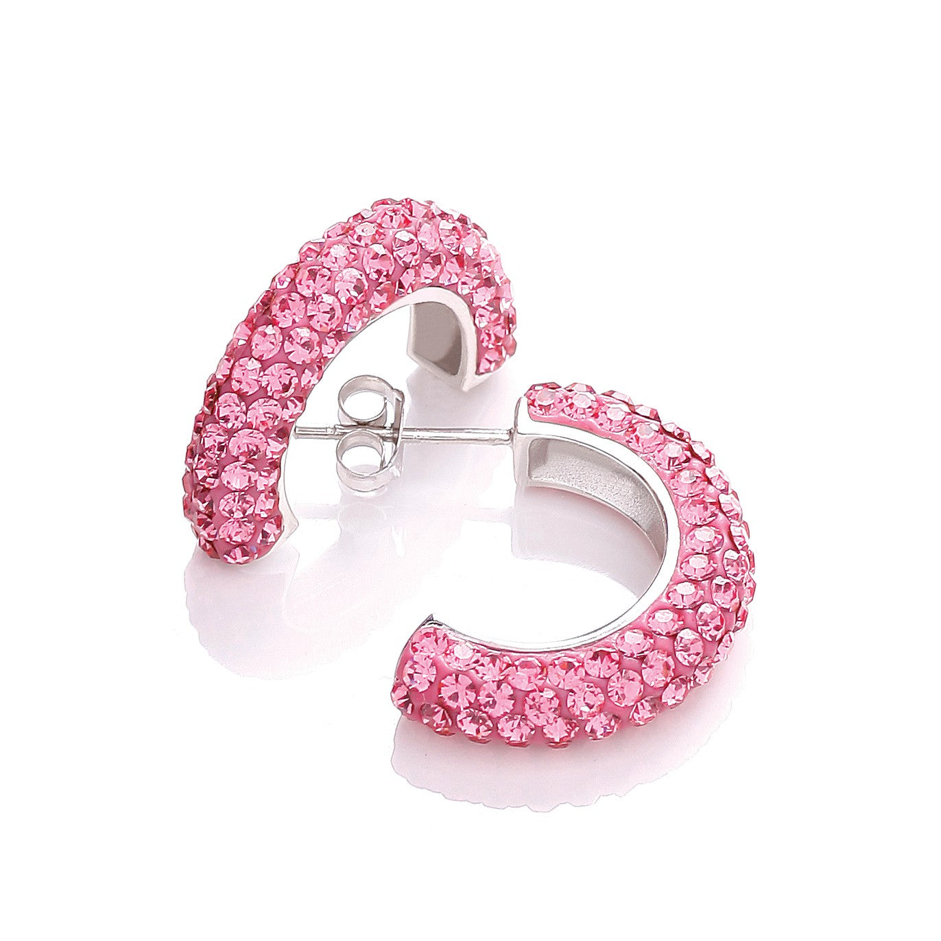 Half Hoop Stud with Pink Cubic Zirconia