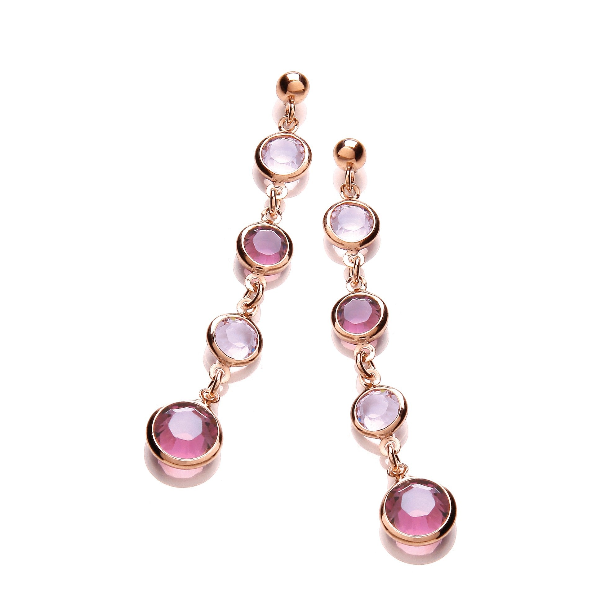 Purple, Pink Stones, Rose Plated Drop Ear-s