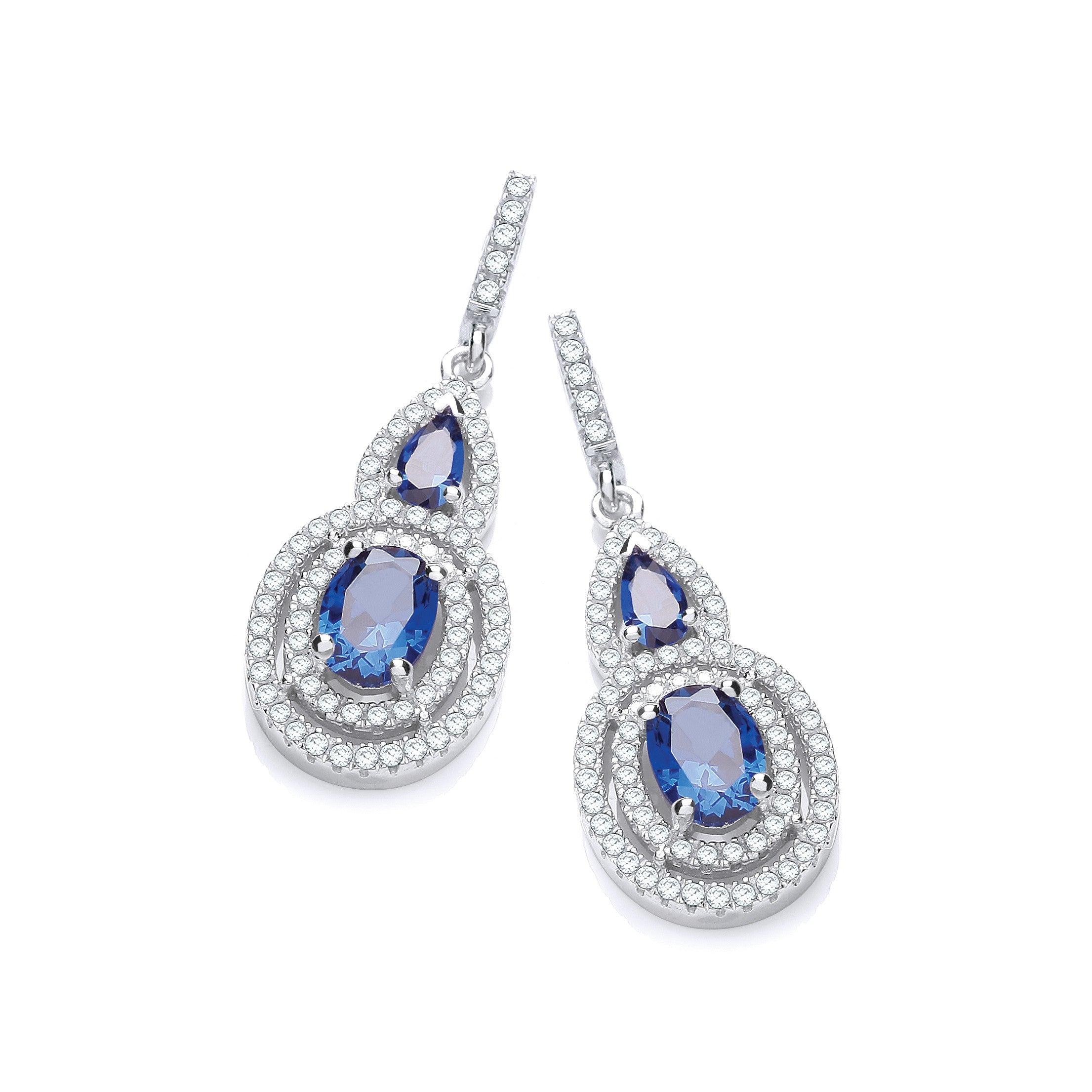 Micro Pave' Sapphire & White CZ Drop Earrings