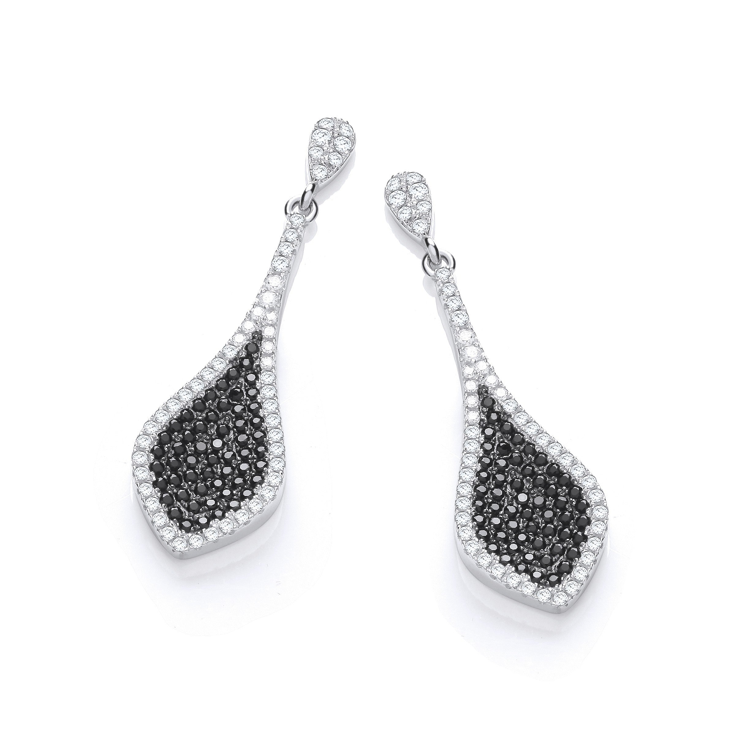 Micro Pave' Black & Clear Cubic Zirconia Drop Earrings