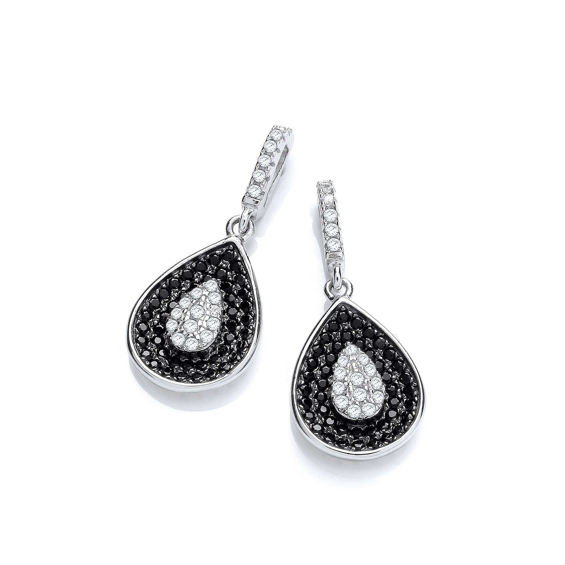 Micro Pave' Black & Clear Cubic Zirconia Teardrop Shape Earrings