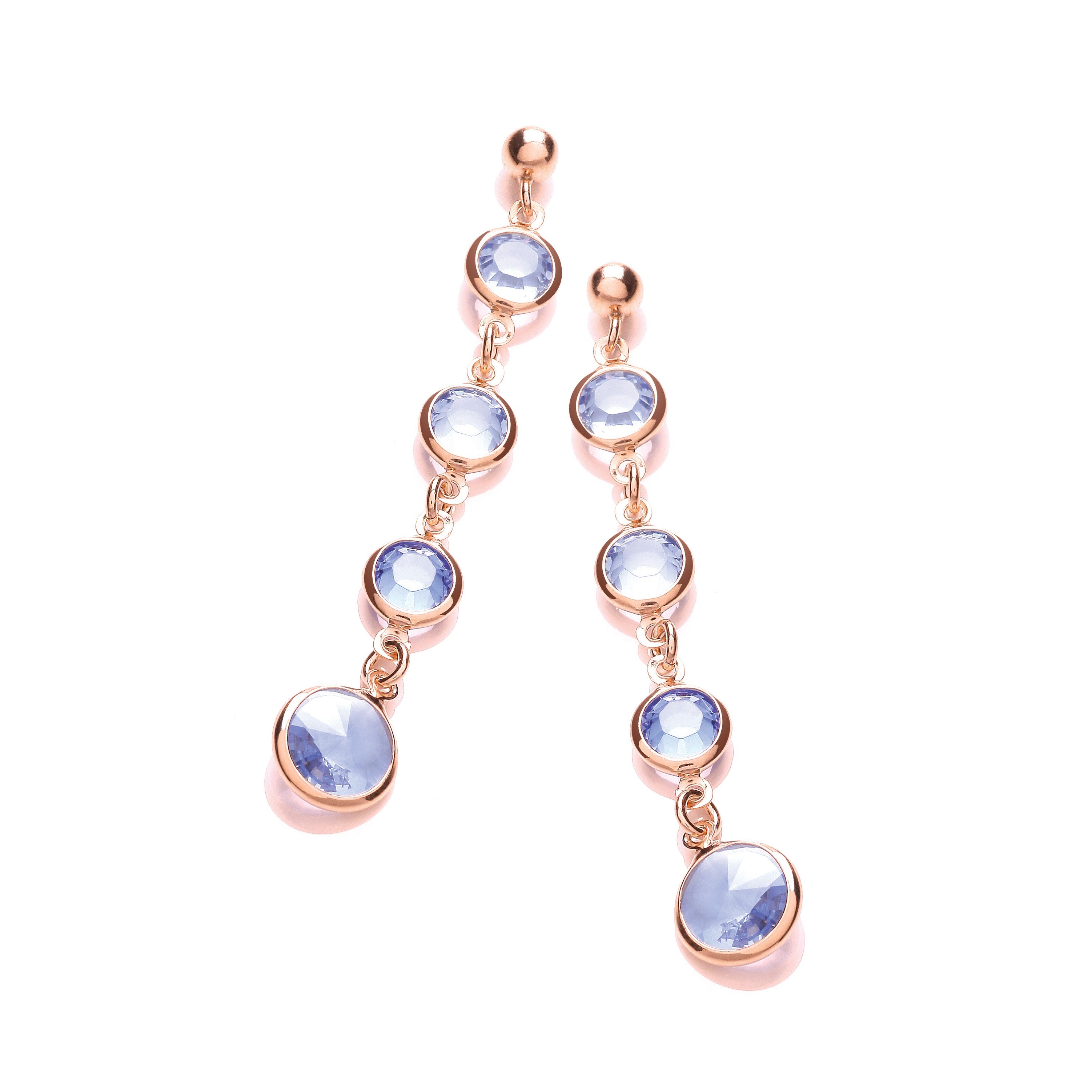 Blue Stones, Rose Plated Drop Earrings