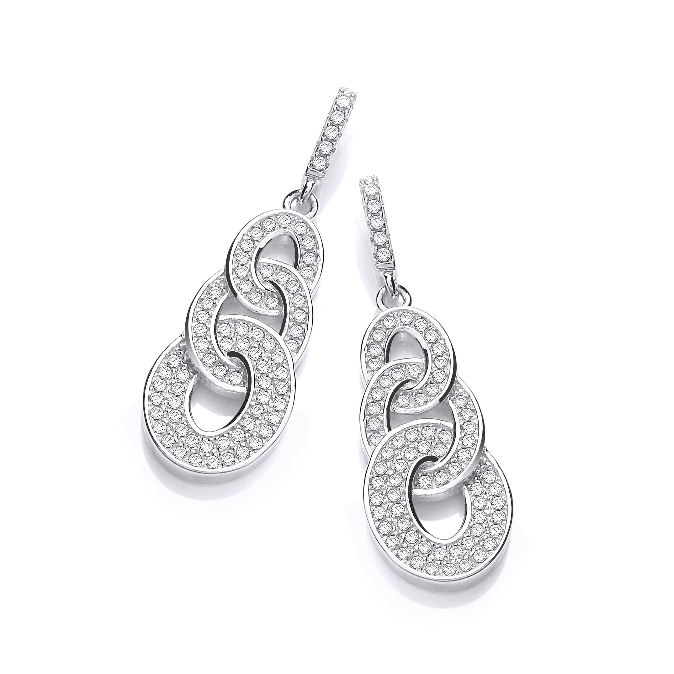 Micro Pave' Oval Intertwined Cubic Zirconia Drop Earrings