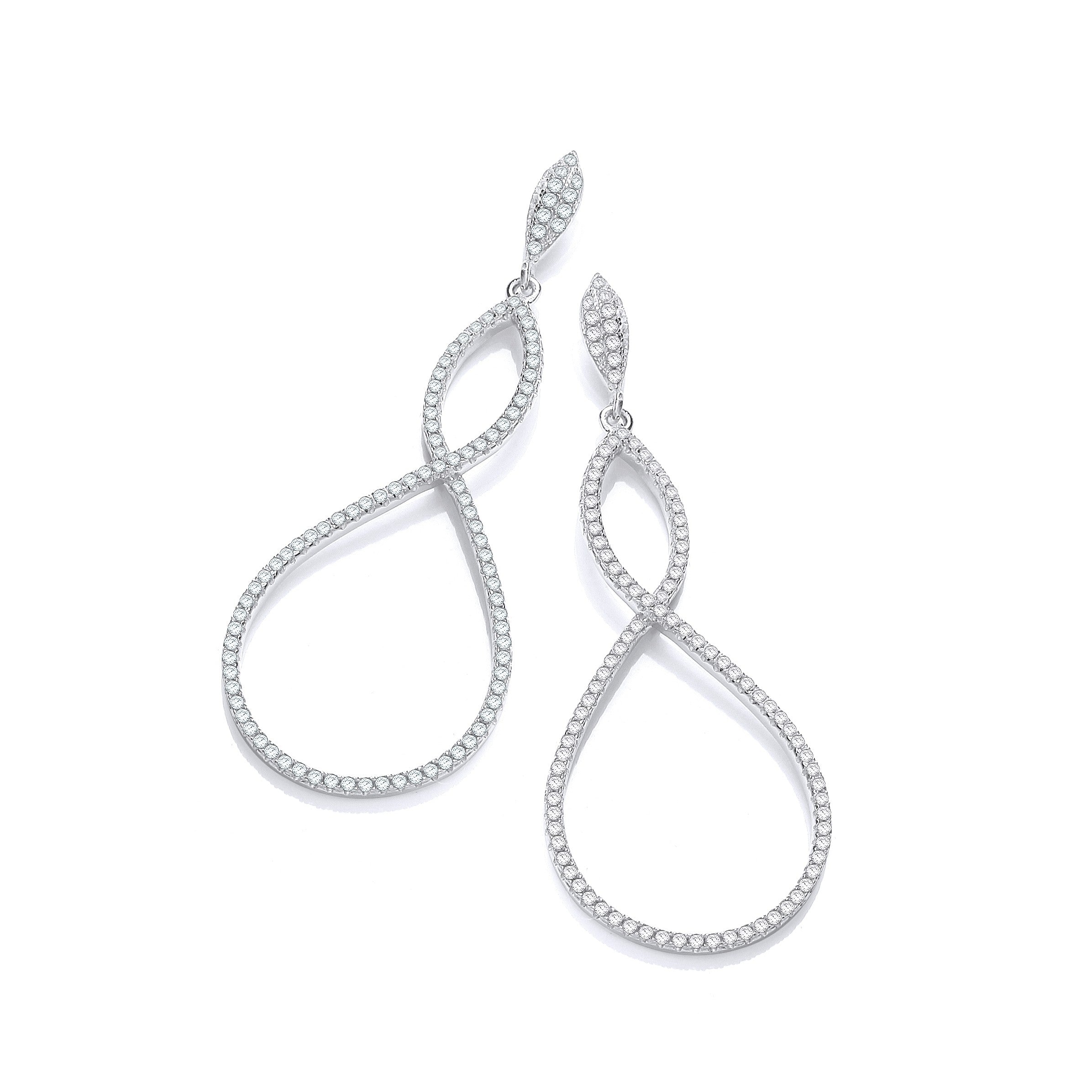 Micro Pave' Oval Long Drop Cubic Zirconia Earrings