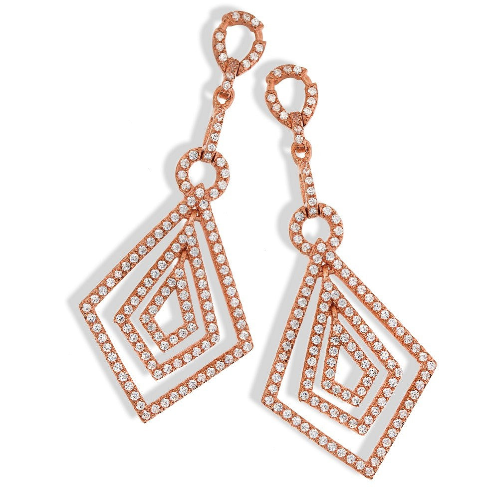 Micro Pave  Rose Coated  Fancy Drop Cubic Zirconia Earrings