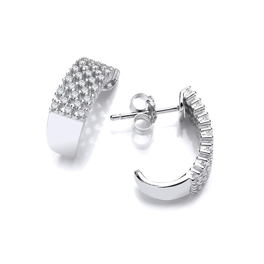 Micro Pave Multi Row Cubic Zirconia Silver Earrings